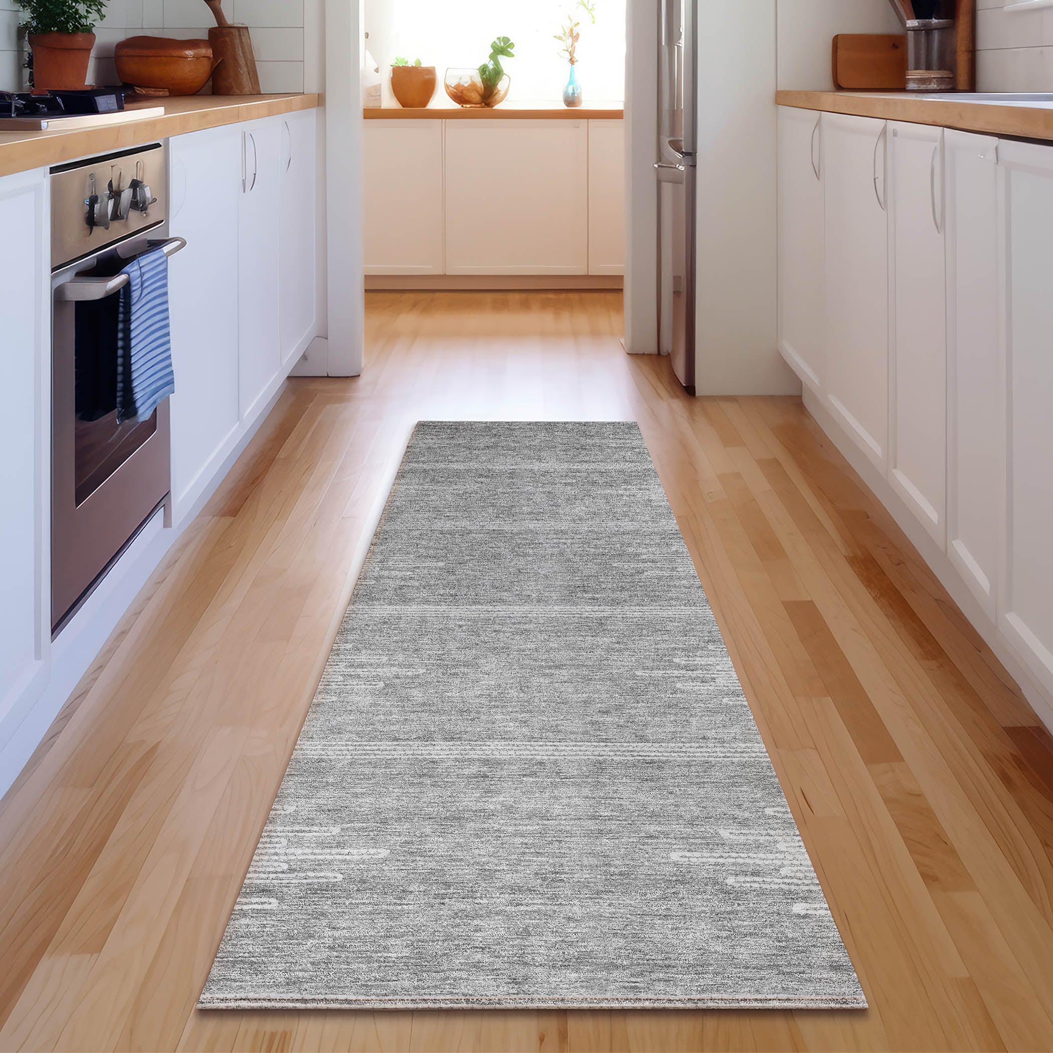 Seoul Machine Washable Transitional Gray Rug 2'3" x 7'6" #shape_Runner