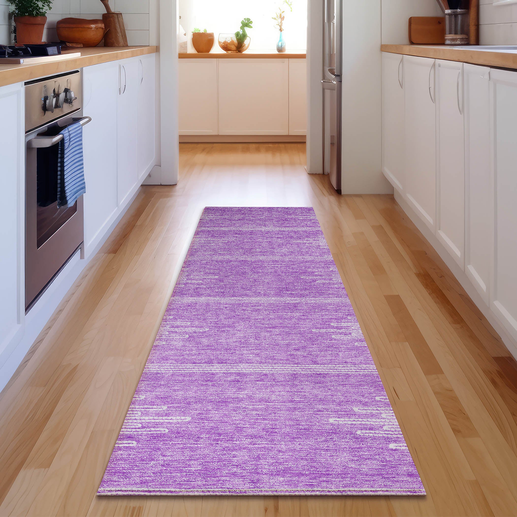 Seoul Machine Washable Transitional Lavender Purple Rug 2'3" x 7'6" #shape_Runner