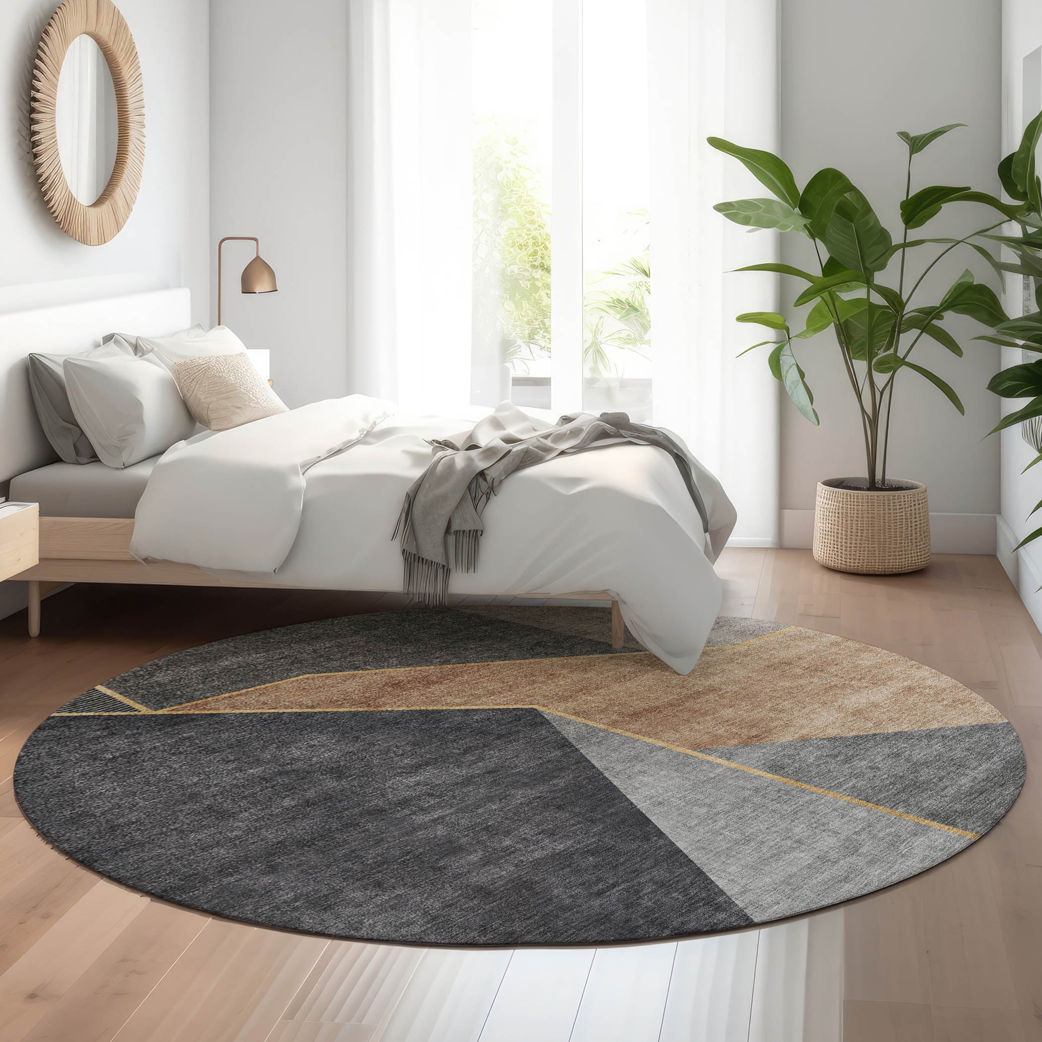 Bangkok Machine Washable Transitional Charcoal Gray Rug 8' x 8' #shape_Round