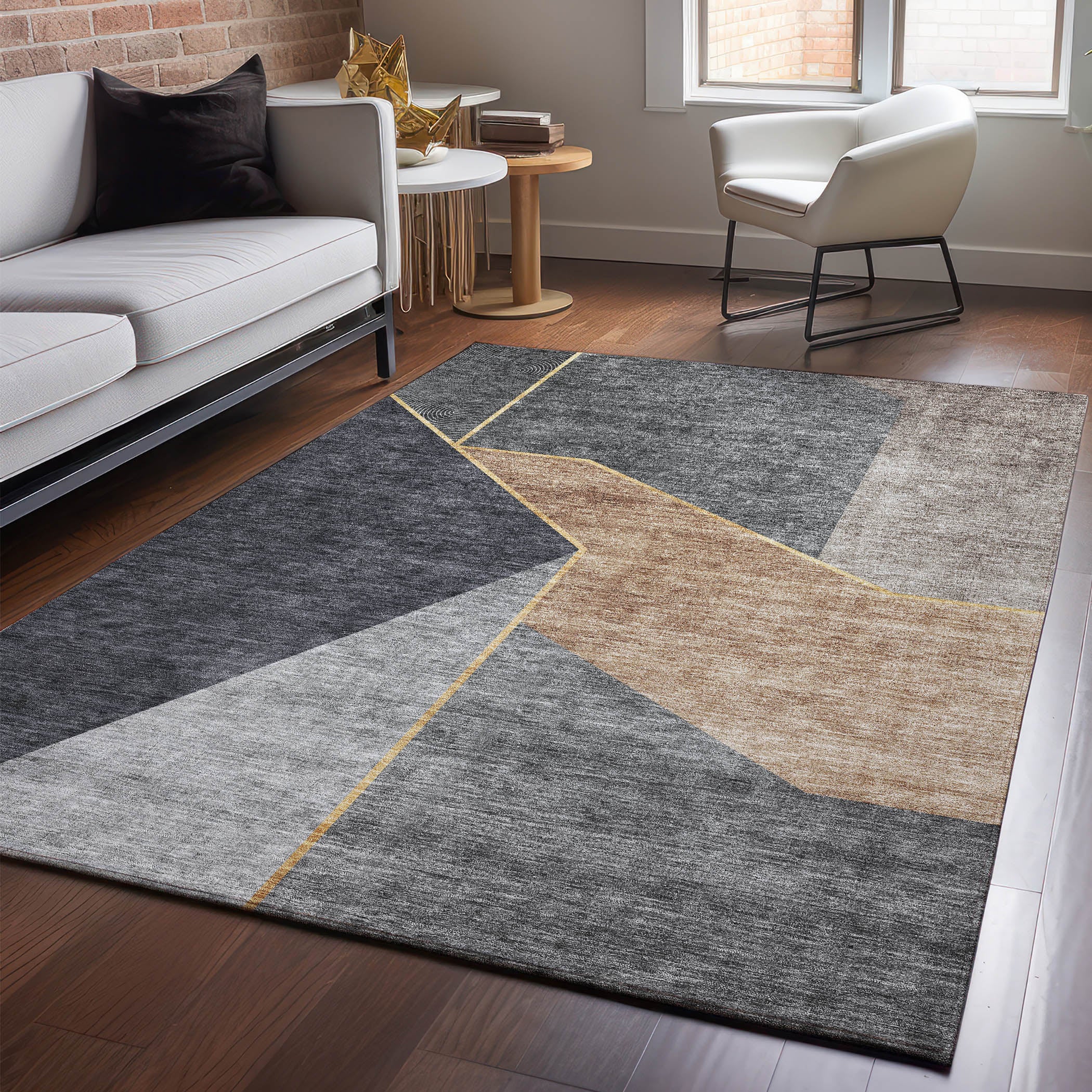 Bangkok Machine Washable Transitional Charcoal Gray Rug 2'6" x 3'10" #shape_Rectangle