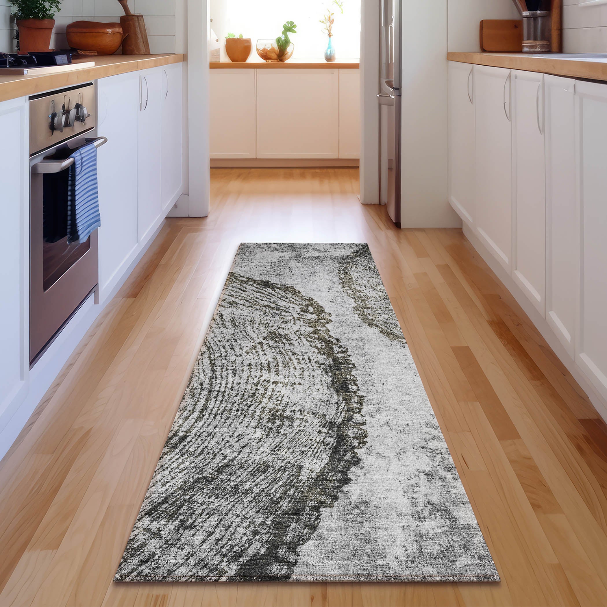 Florence Machine Washable Transitional Gray Rug 2'3" x 7'6" #shape_Runner
