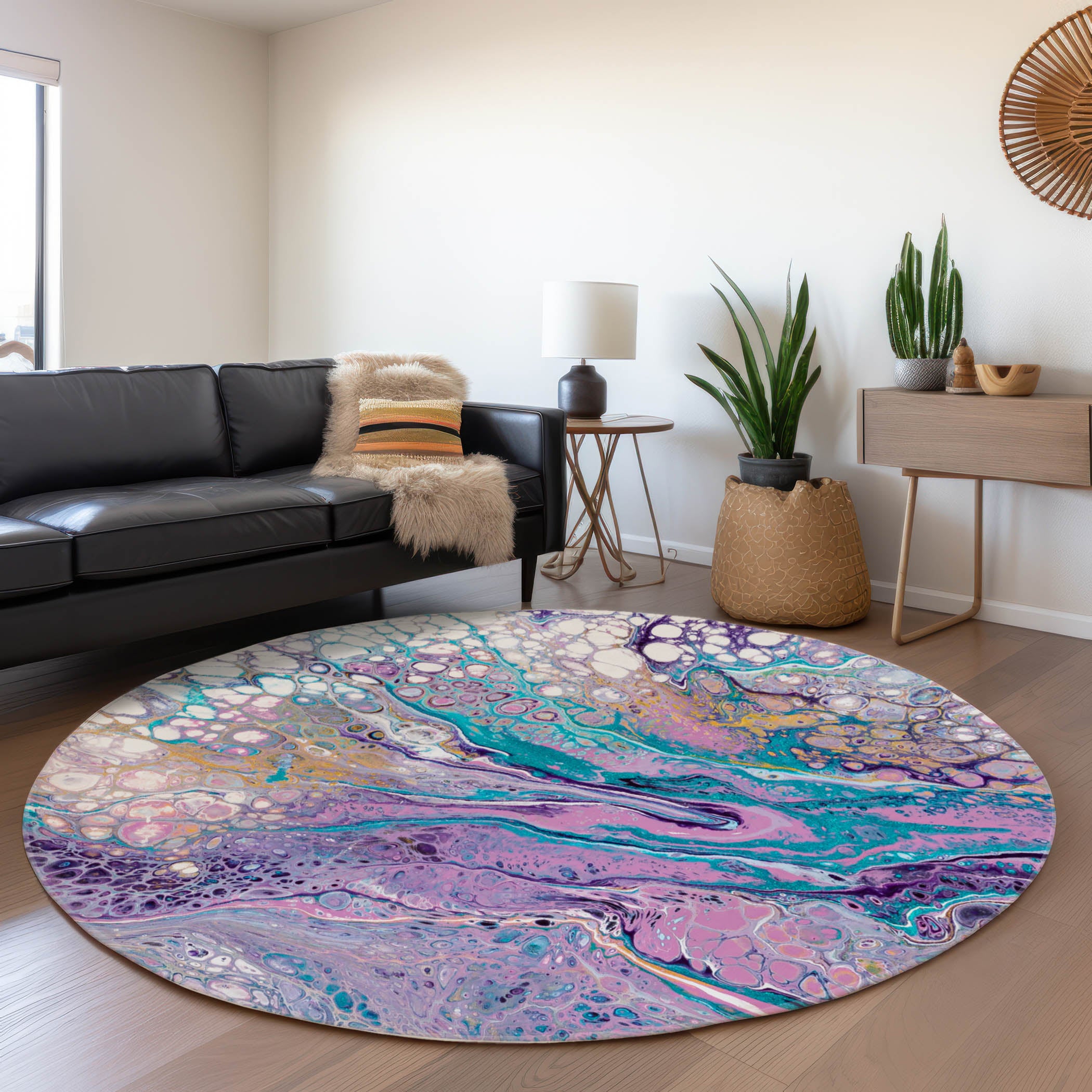 Lisbon Machine Washable Contemporary Periwinkle Purple Rug 8' x 8' #shape_Round