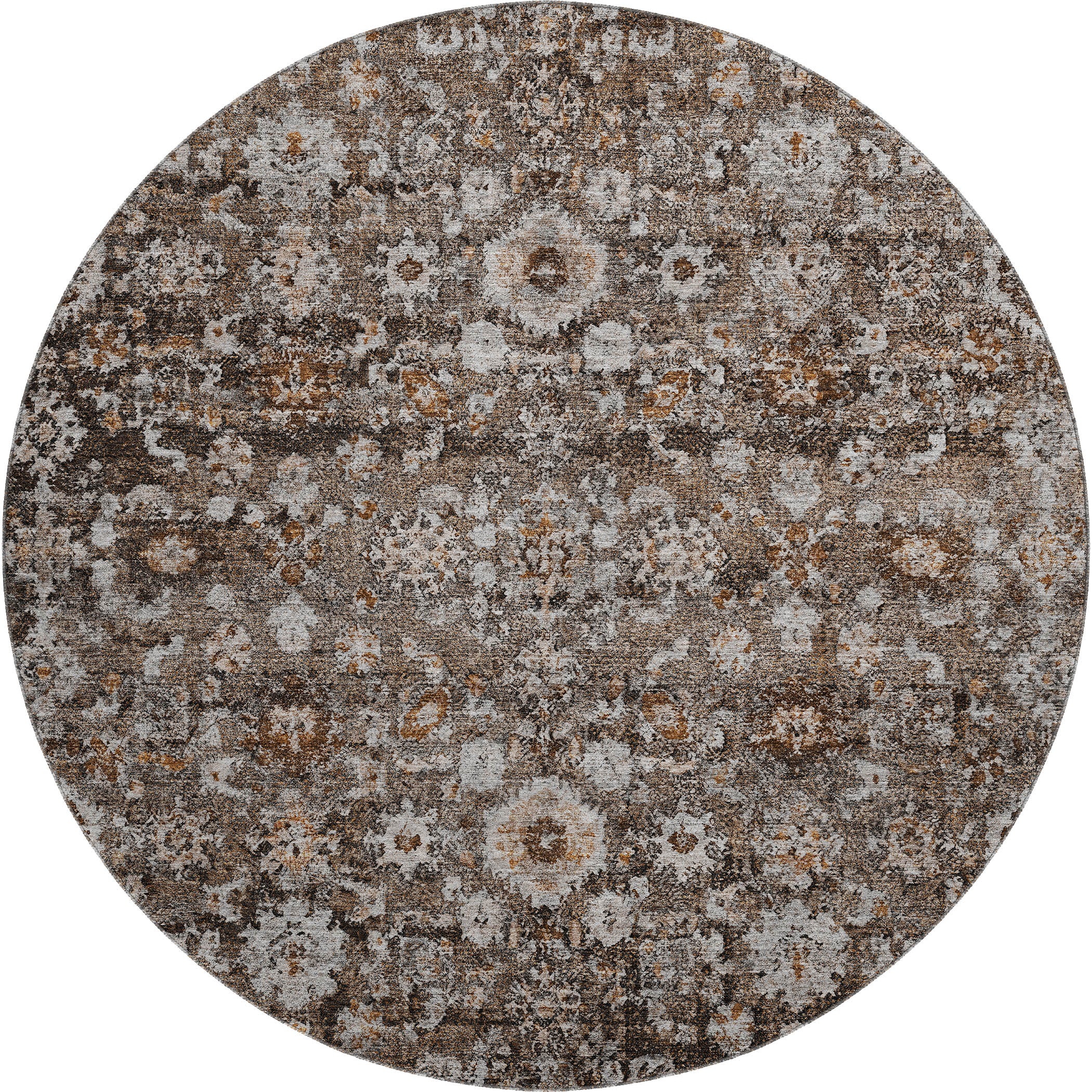 Siena Machine Washable Traditional Fudge Brown Rug 8' x 8' #shape_Round
