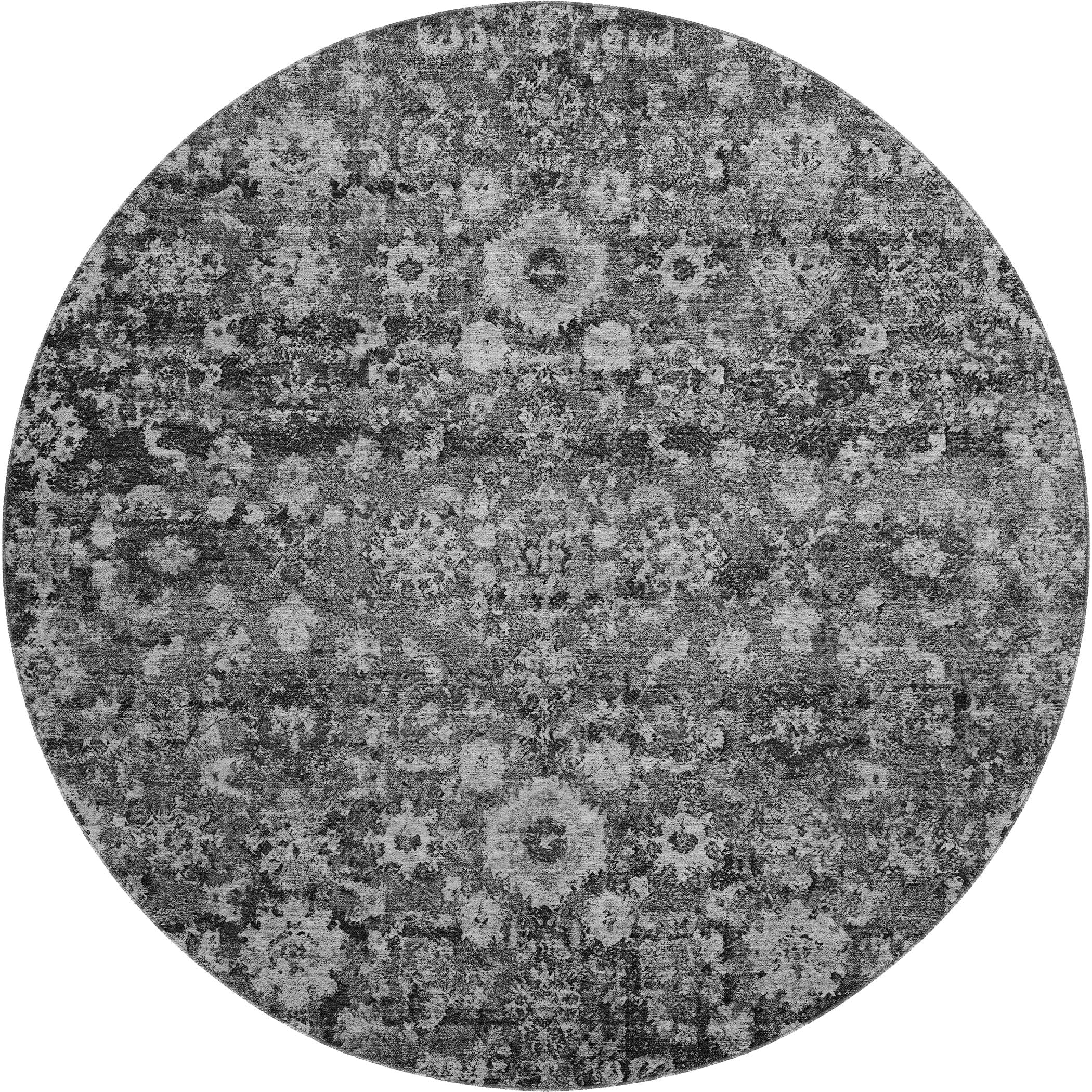 Siena Machine Washable Traditional Gray Rug 8' x 8' #shape_Round