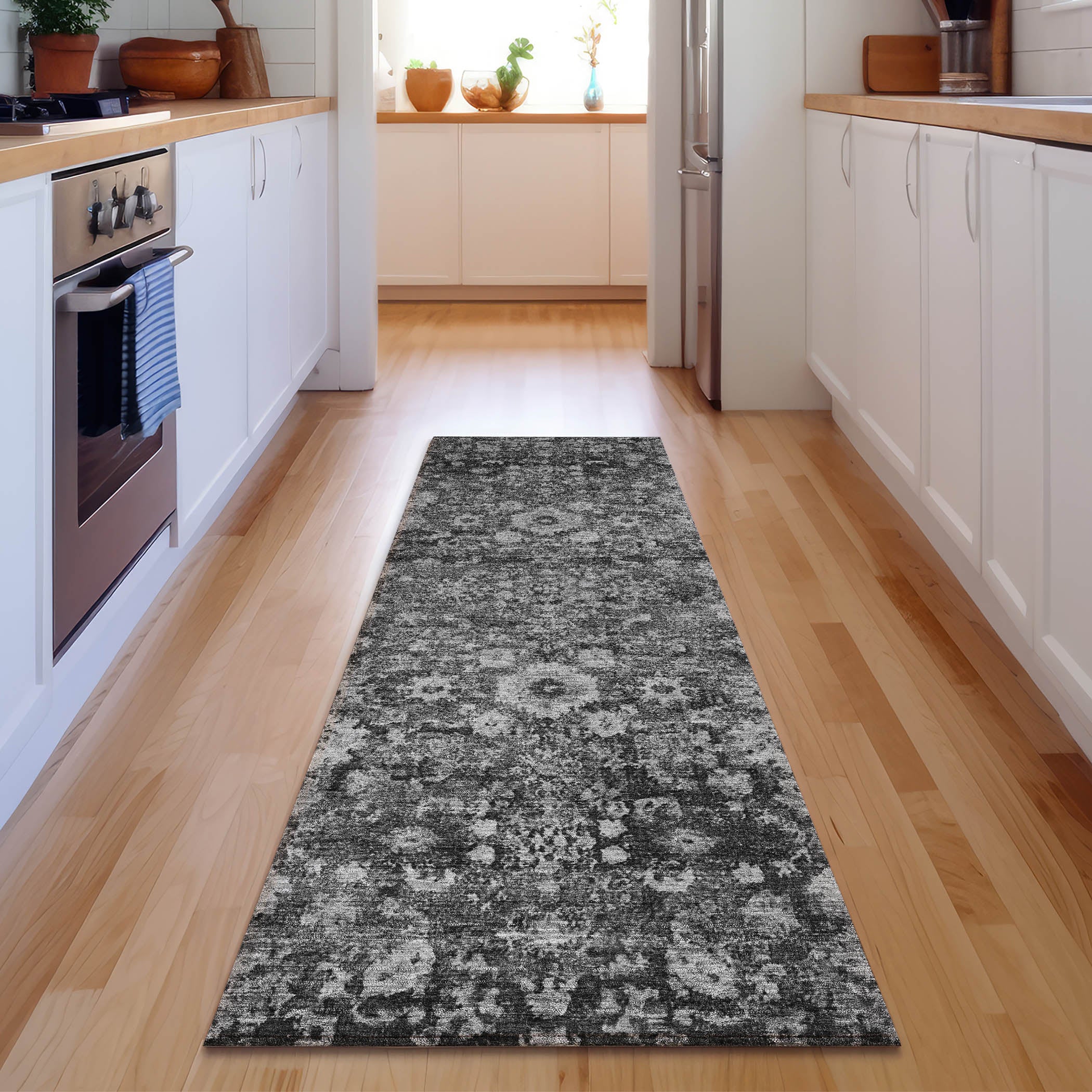 Siena Machine Washable Traditional Gray Rug 2'3" x 7'6" #shape_Runner