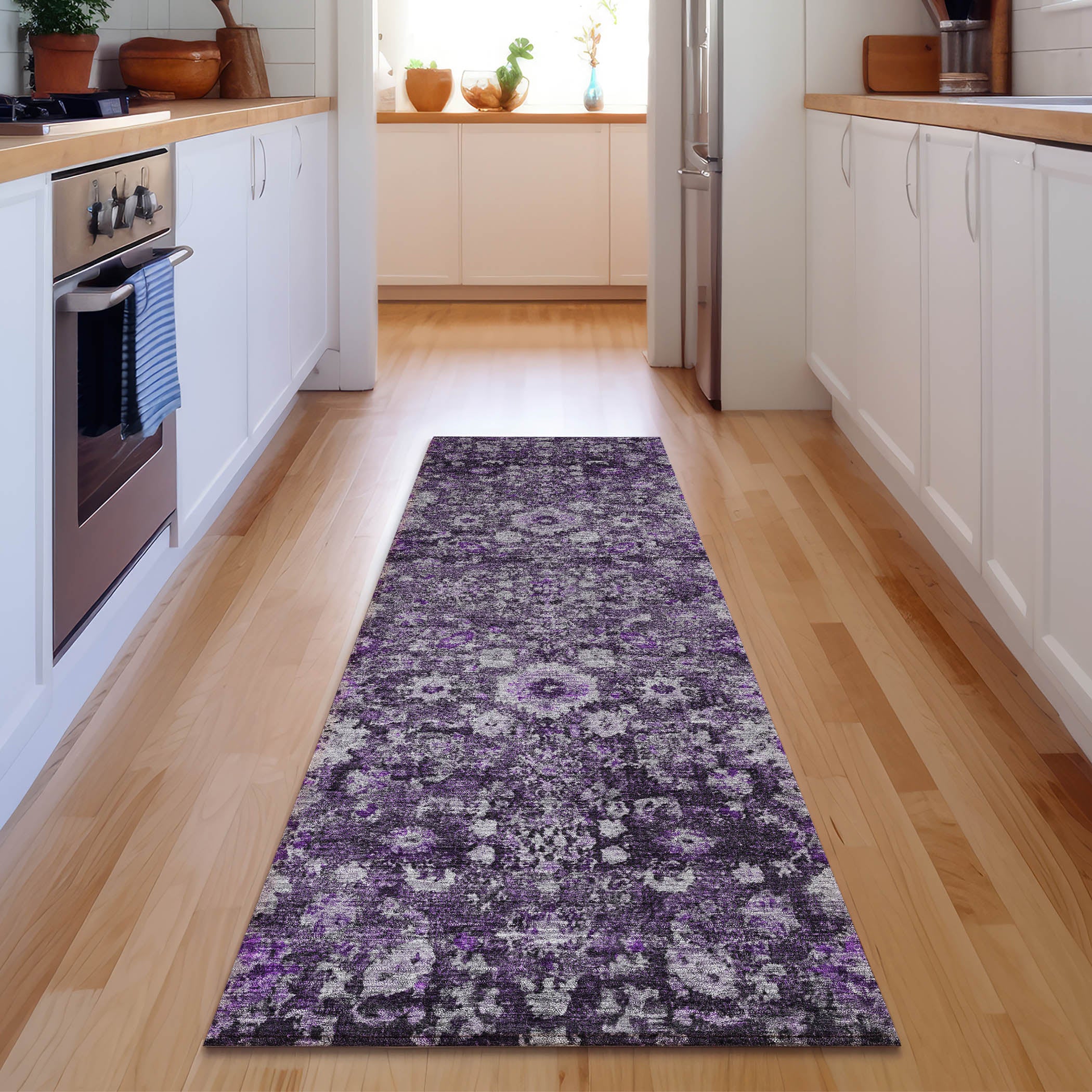 Siena Machine Washable Traditional Purple Rug 2'3" x 7'6" #shape_Runner