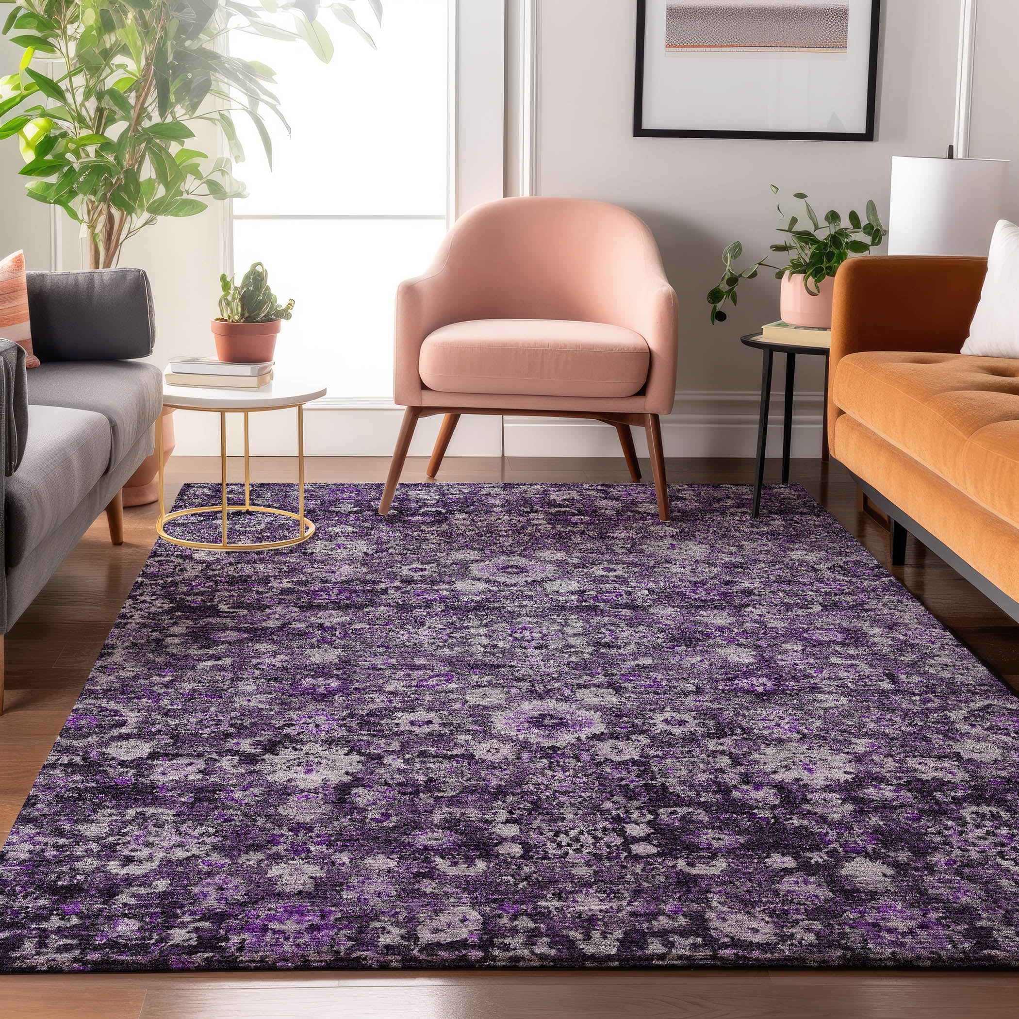 Siena Machine Washable Traditional Purple Rug 2'6" x 3'10" #shape_Rectangle