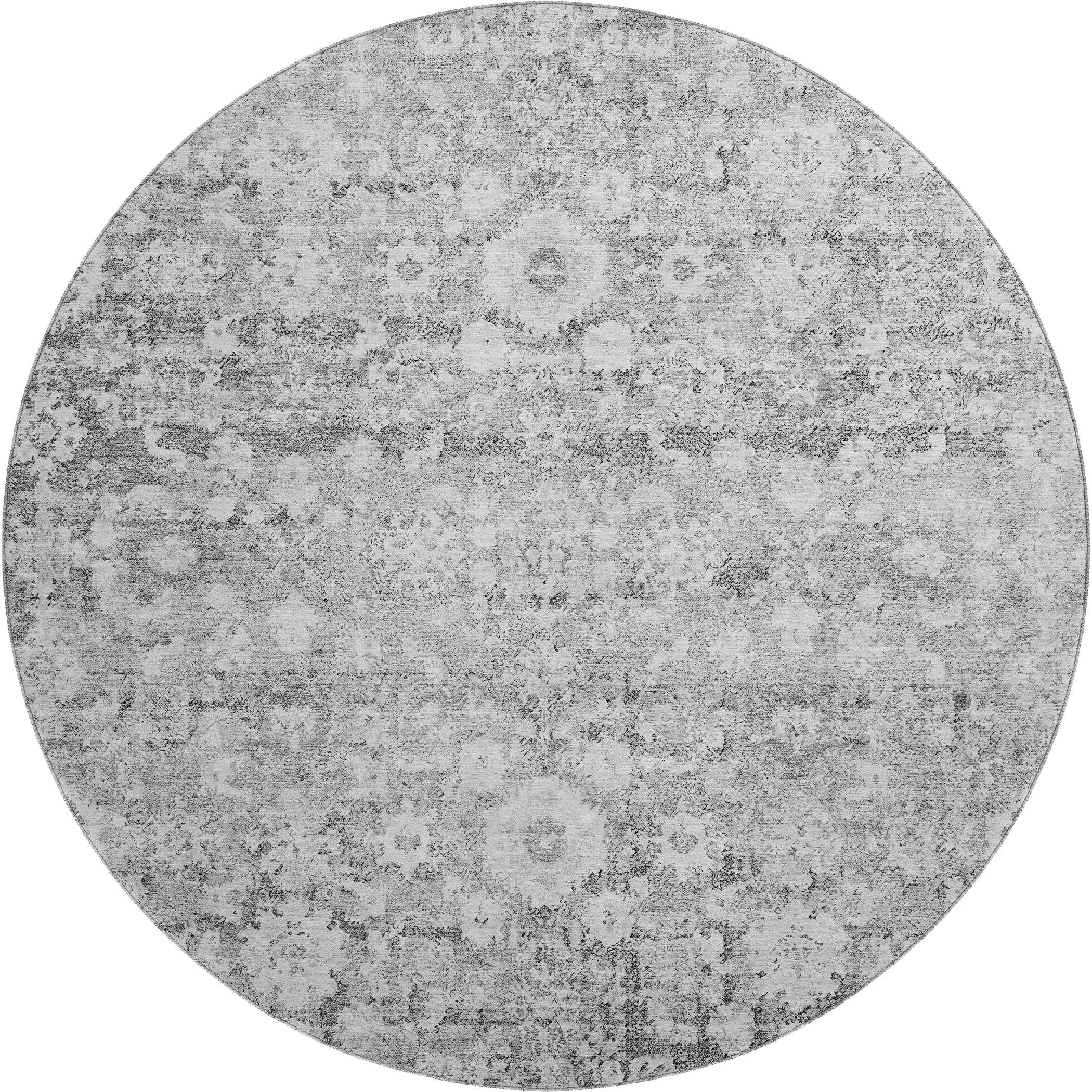 Siena Machine Washable Traditional Silver Gray Rug 8' x 8' #shape_Round