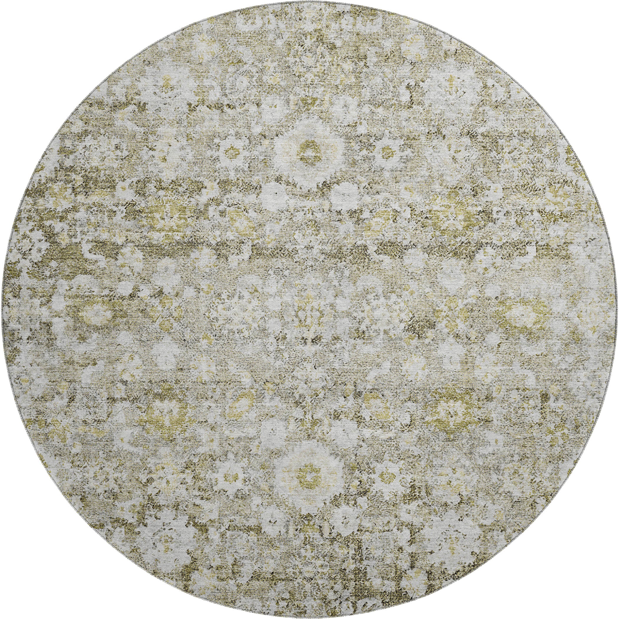 Siena Machine Washable Traditional Taupe Brown Rug 8' x 8' #shape_Round