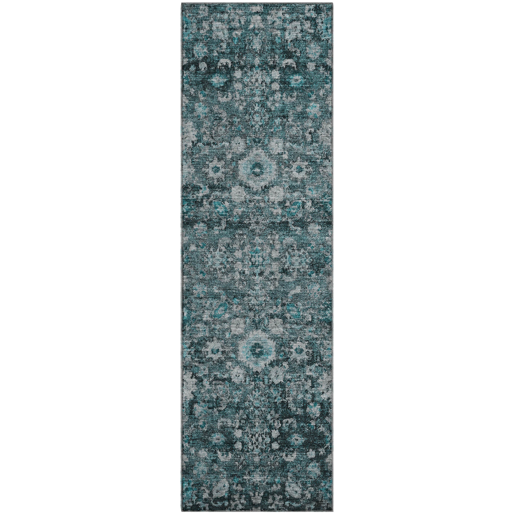 Siena Machine Washable Traditional Teal Rug 2'3" x 7'6" #shape_Runner