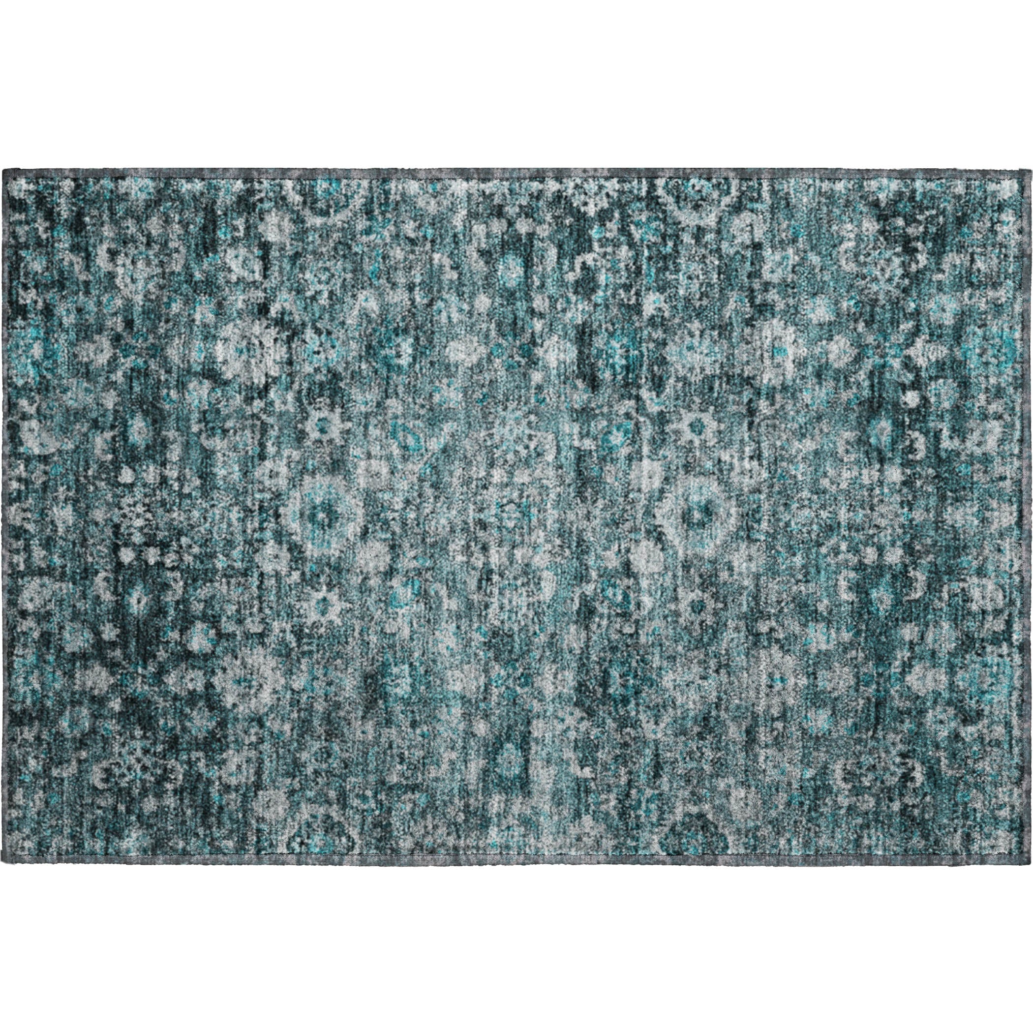 Siena Machine Washable Traditional Teal Rug 1'8" x 2'6" #shape_Rectangle