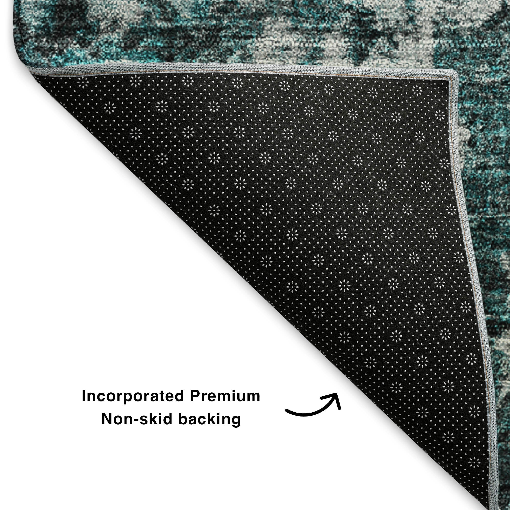 Siena Machine Washable Traditional Teal Rug 1'8" x 2'6" #shape_Rectangle