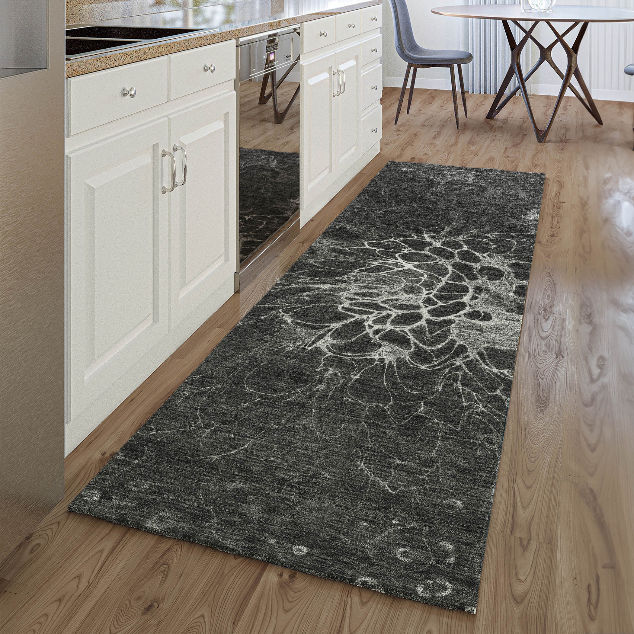 Chiang Mai Machine Washable Transitional Charcoal Gray Rug 2'3" x 7'6" #shape_Runner