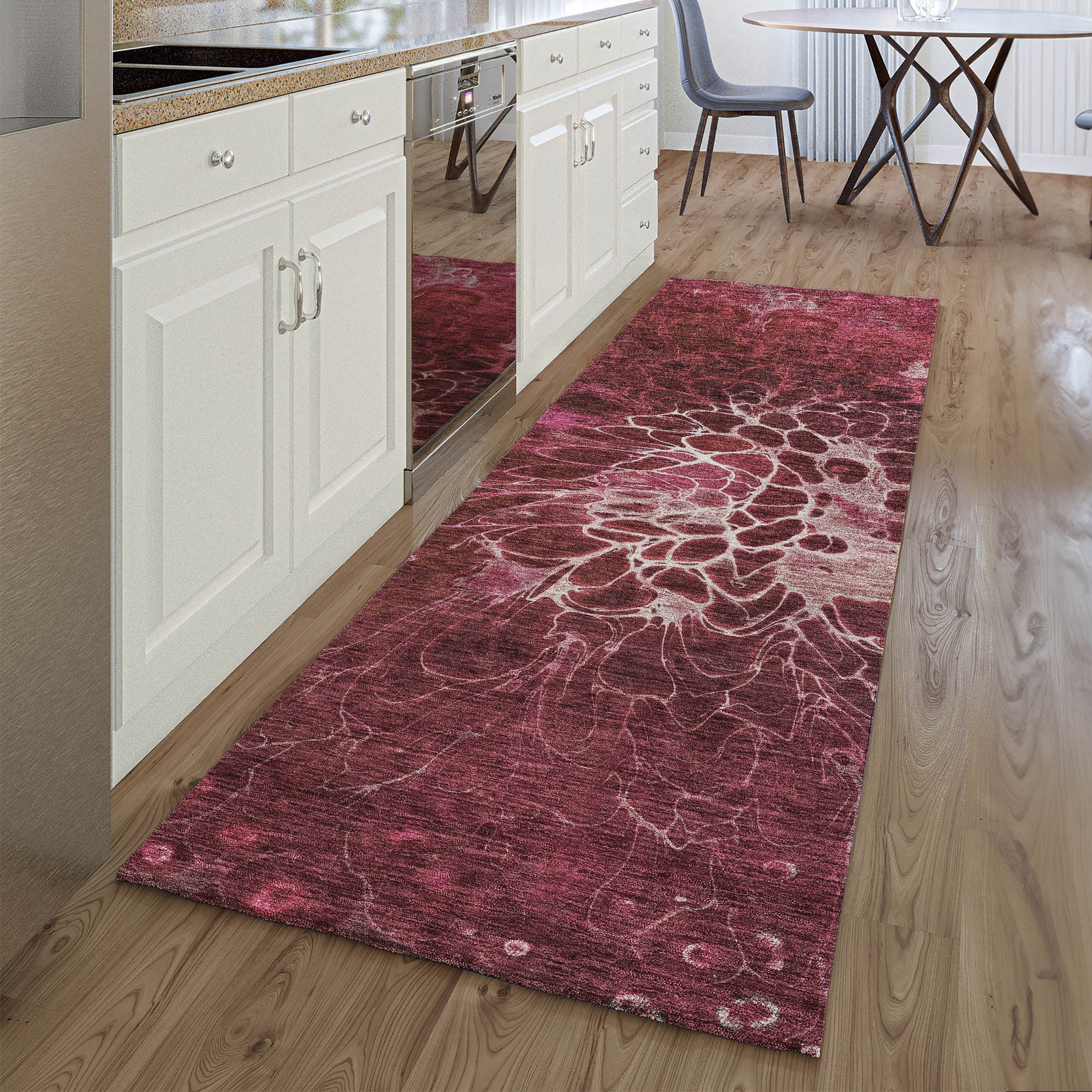 Chiang Mai Machine Washable Transitional Merlot Red Rug 2'3" x 7'6" #shape_Runner