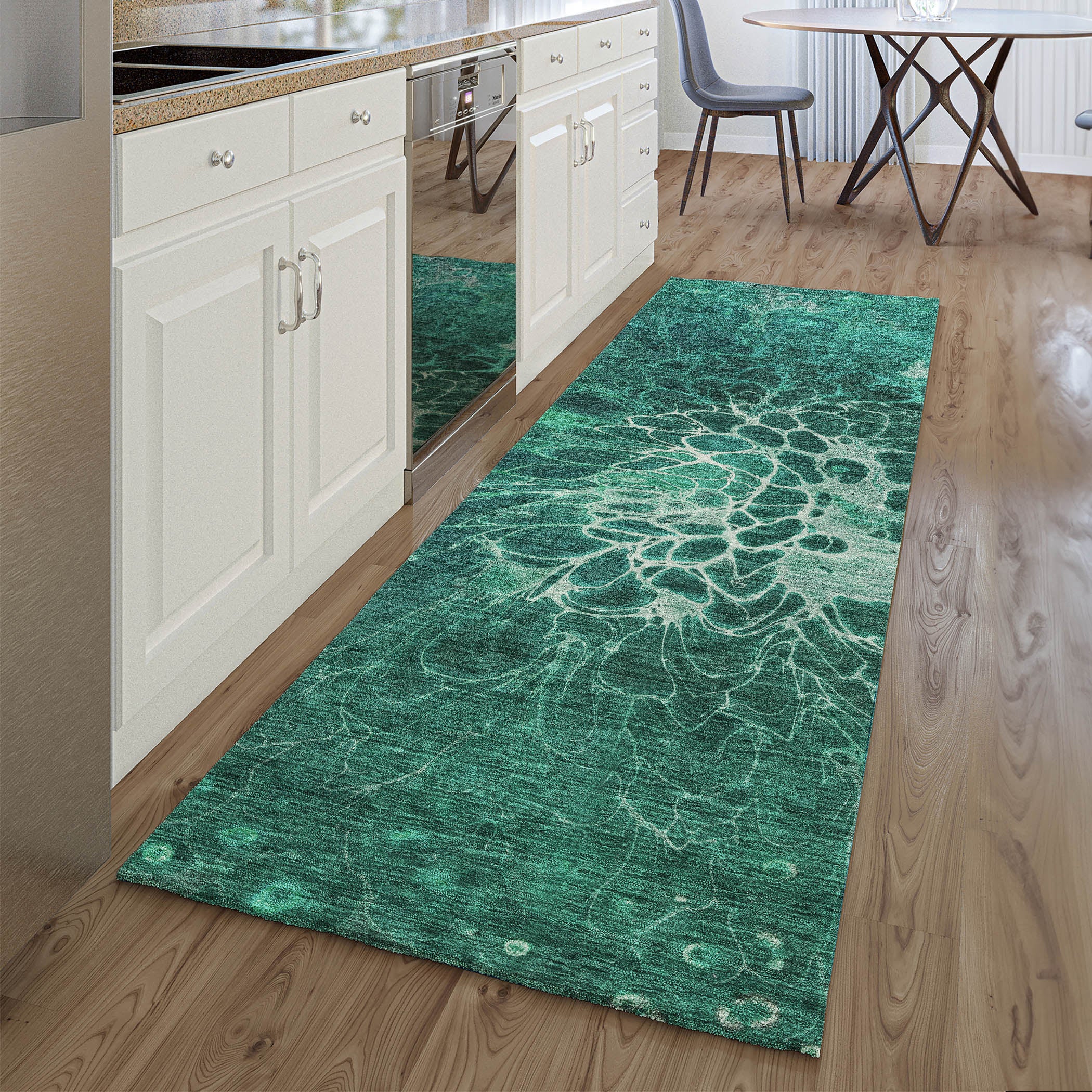 Chiang Mai Machine Washable Transitional Teal Rug 2'3" x 7'6" #shape_Runner