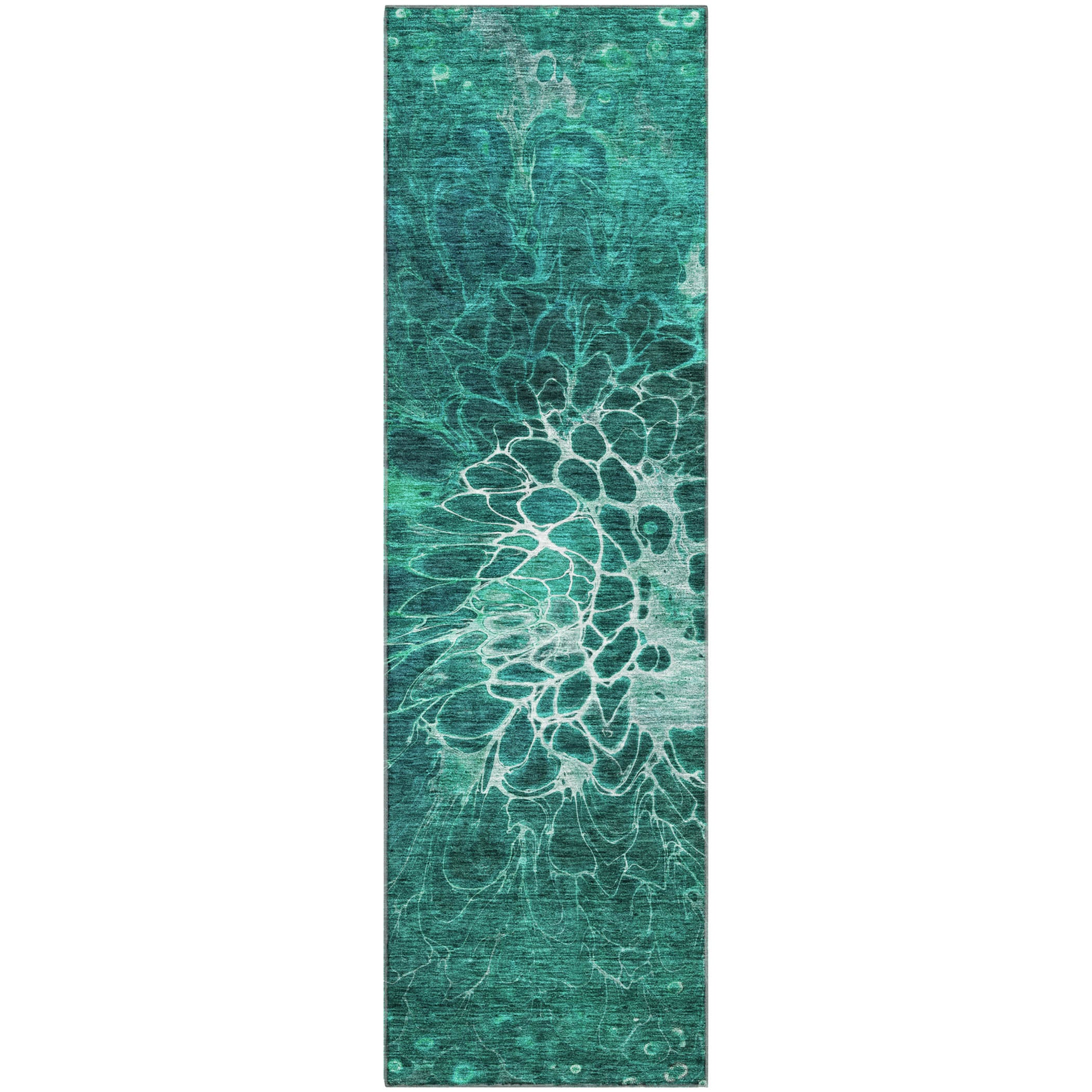 Chiang Mai Machine Washable Transitional Teal Rug 2'3" x 7'6" #shape_Runner