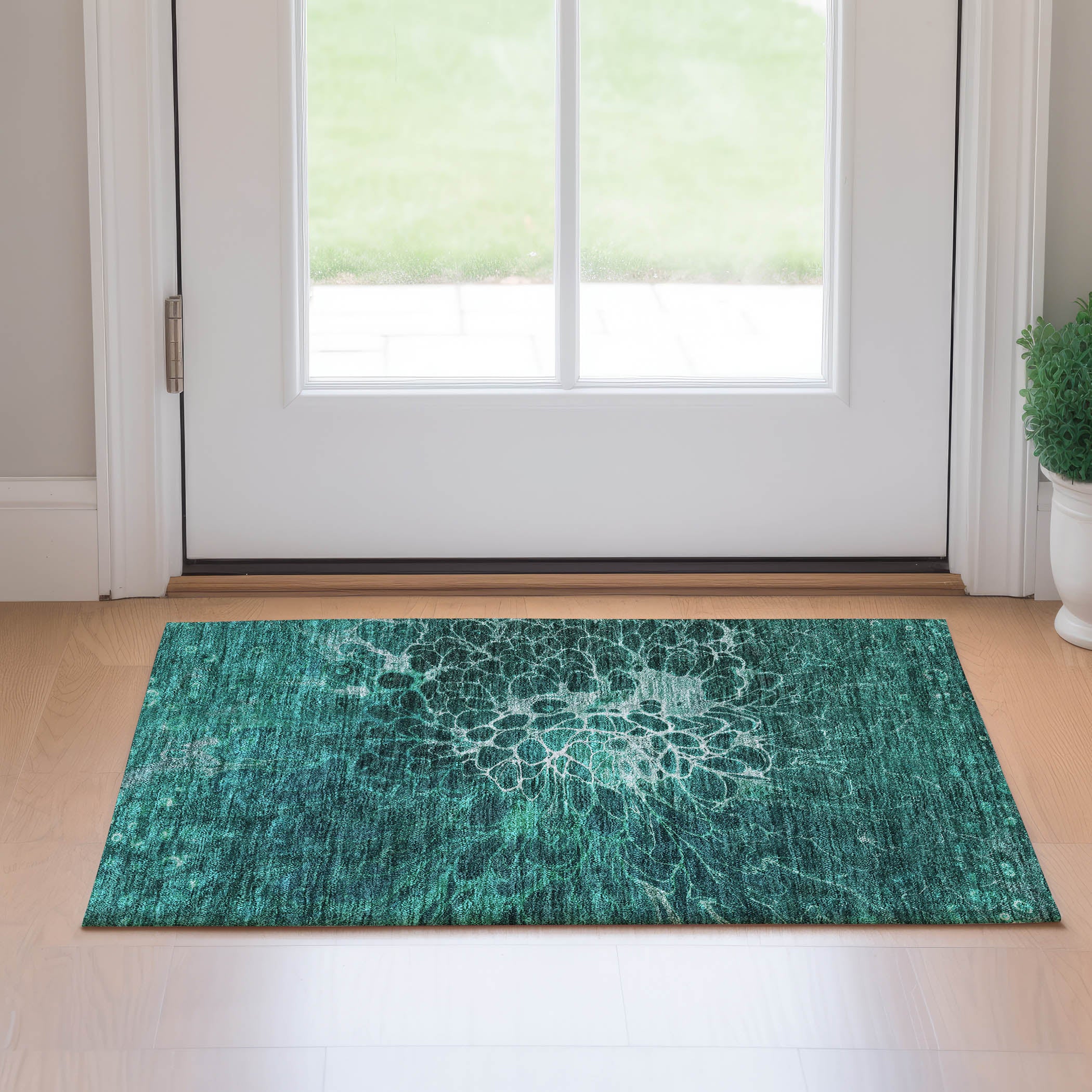 Chiang Mai Machine Washable Transitional Teal Rug 1'8" x 2'6" #shape_Rectangle