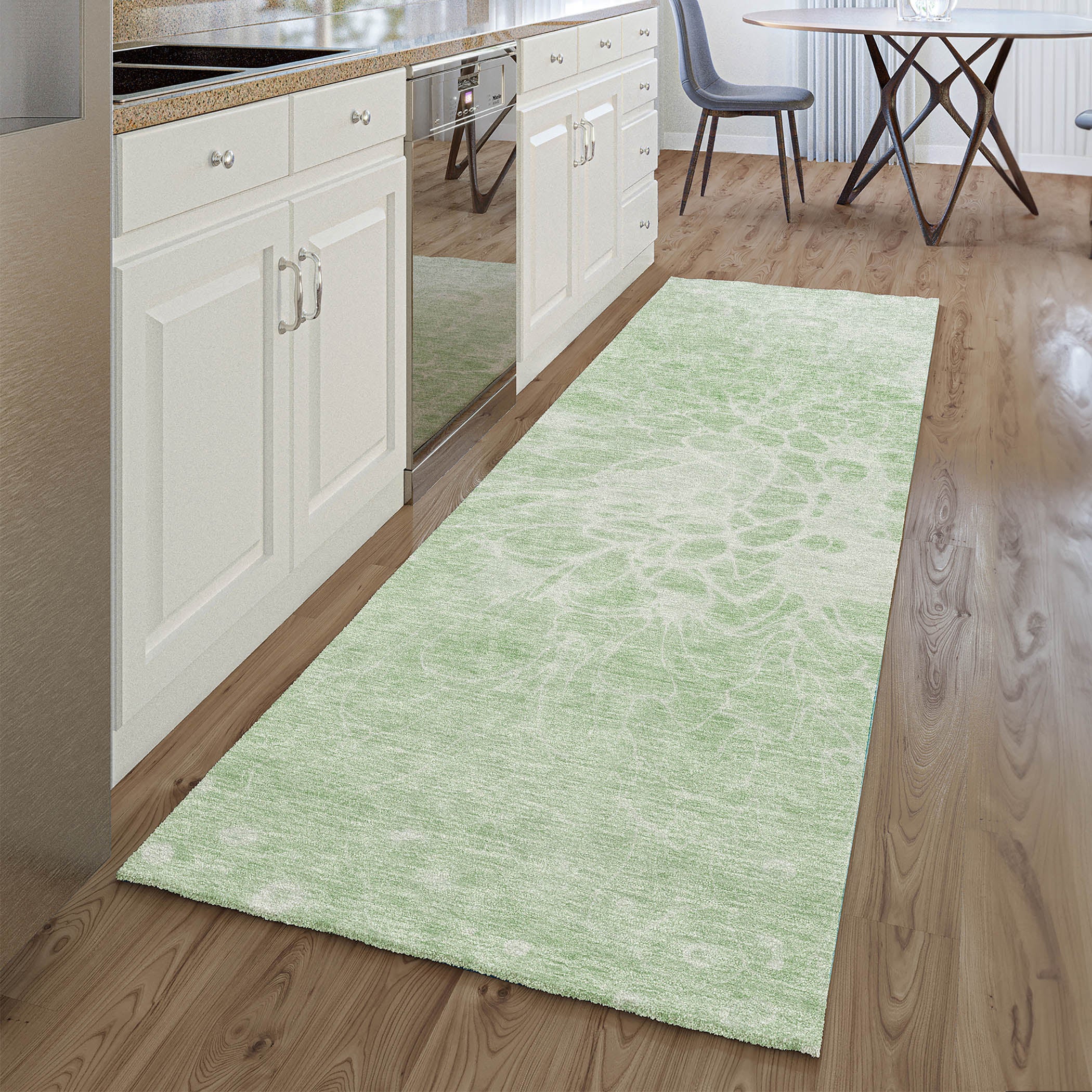 Lucerne Machine Washable Transitional Mint Green Rug 2'3" x 7'6" #shape_Runner