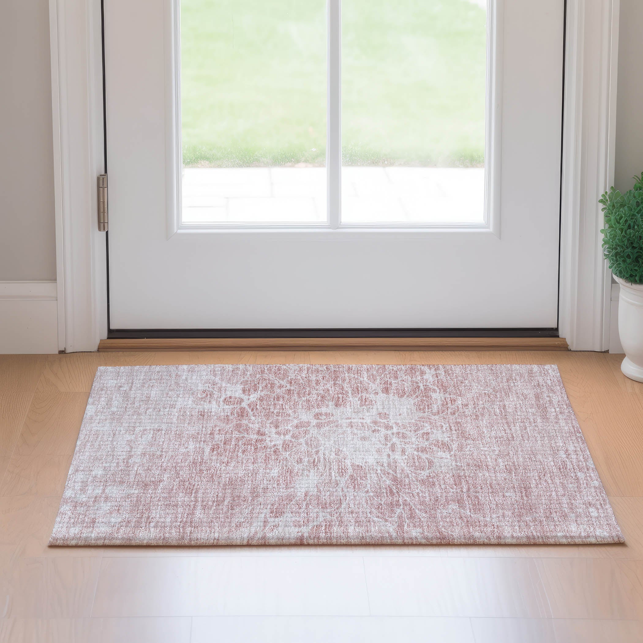Lucerne Machine Washable Transitional Pink Rug 1'8" x 2'6" #shape_Rectangle