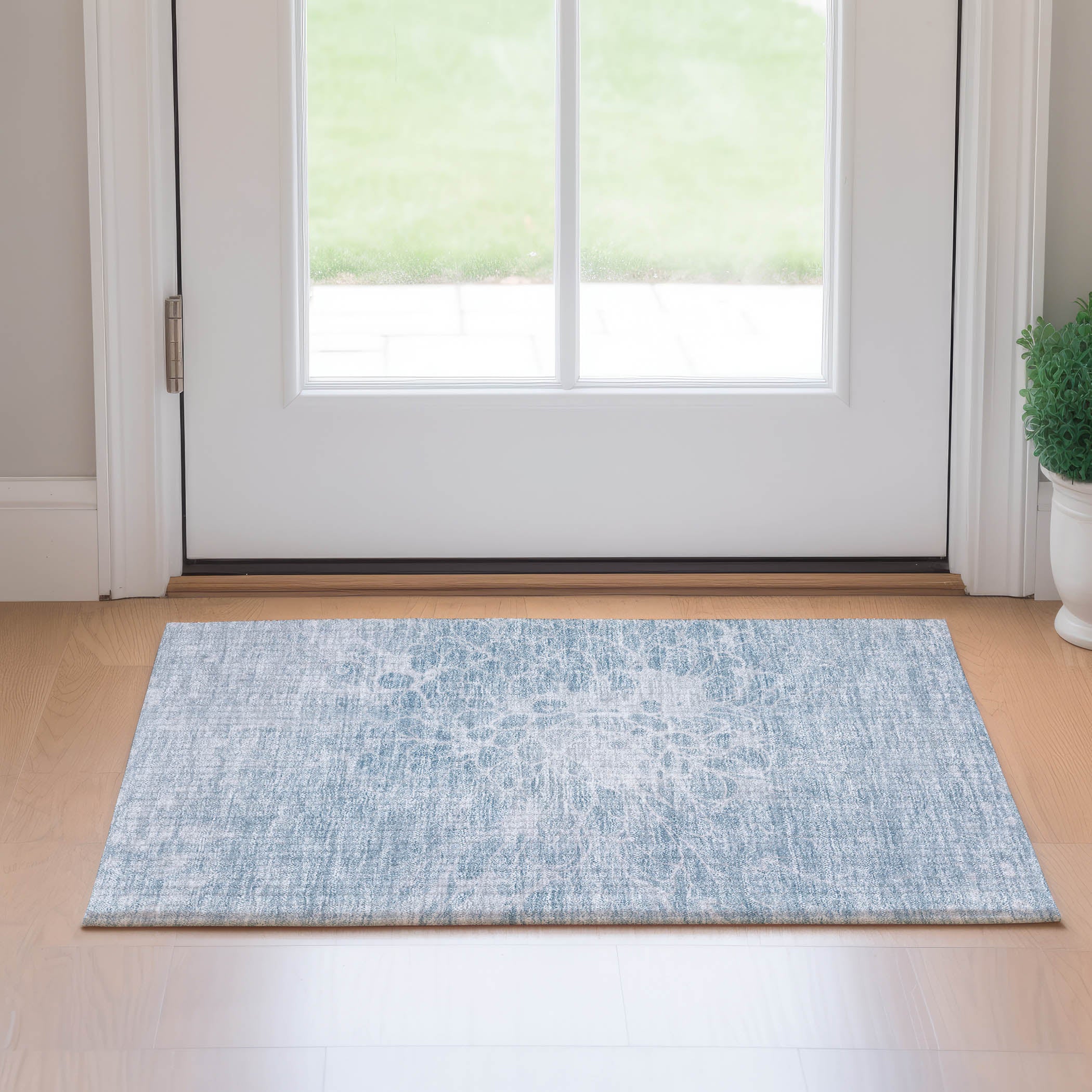 Lucerne Machine Washable Transitional Sky Blue Rug 1'8" x 2'6" #shape_Rectangle