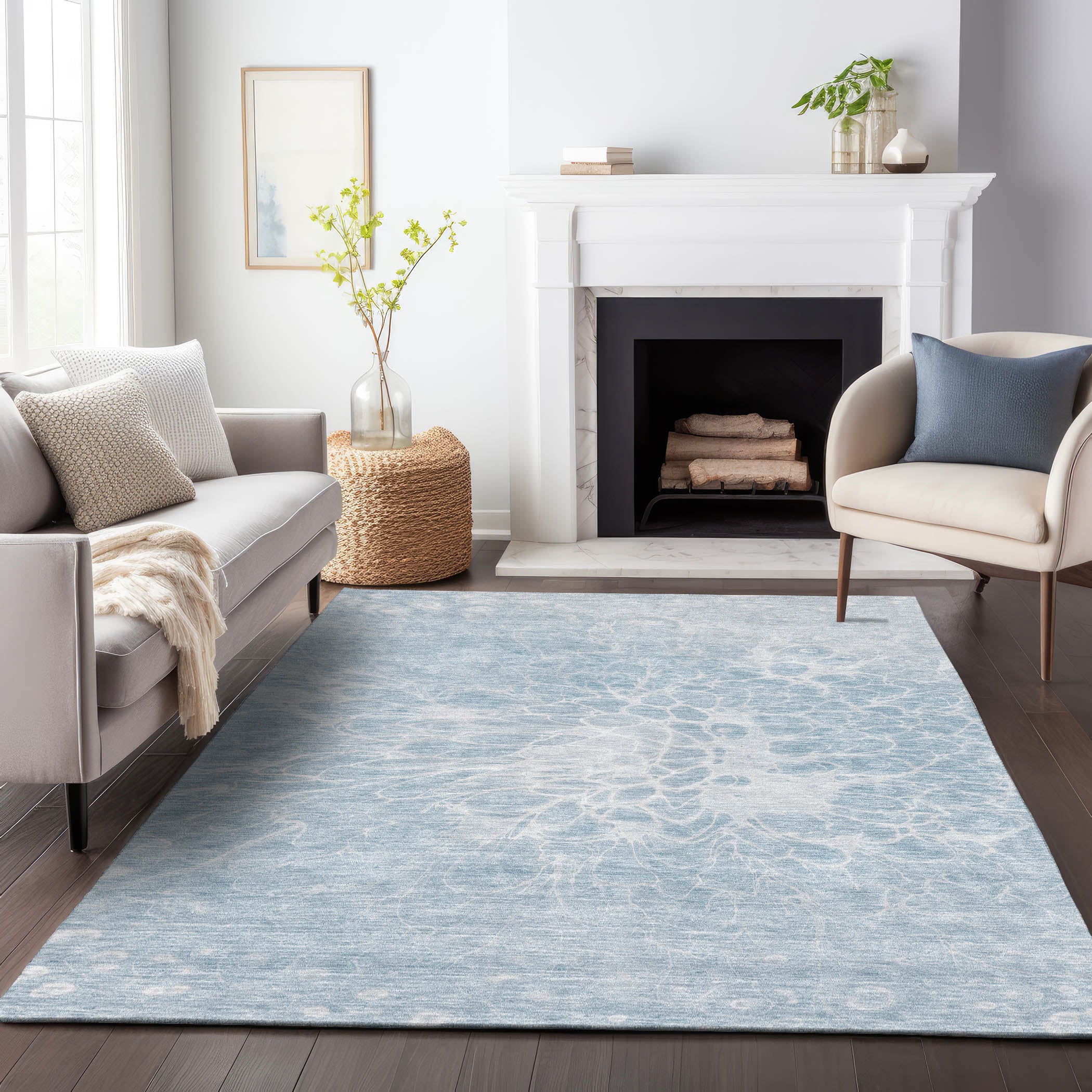 Lucerne Machine Washable Transitional Sky Blue Rug 2'6" x 3'10" #shape_Rectangle