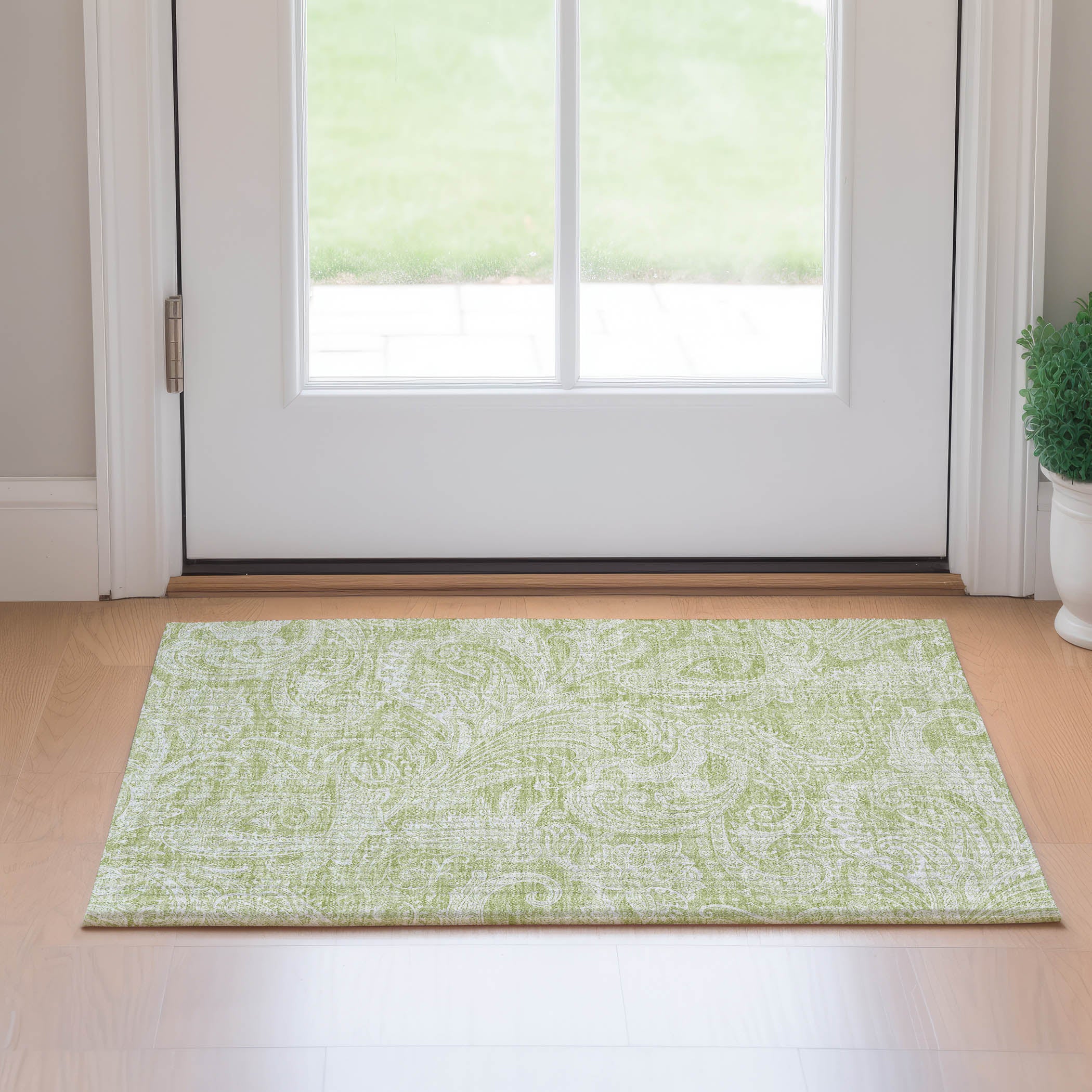 Seoul Machine Washable Transitional Aloe Green Rug 1'8" x 2'6" #shape_Rectangle