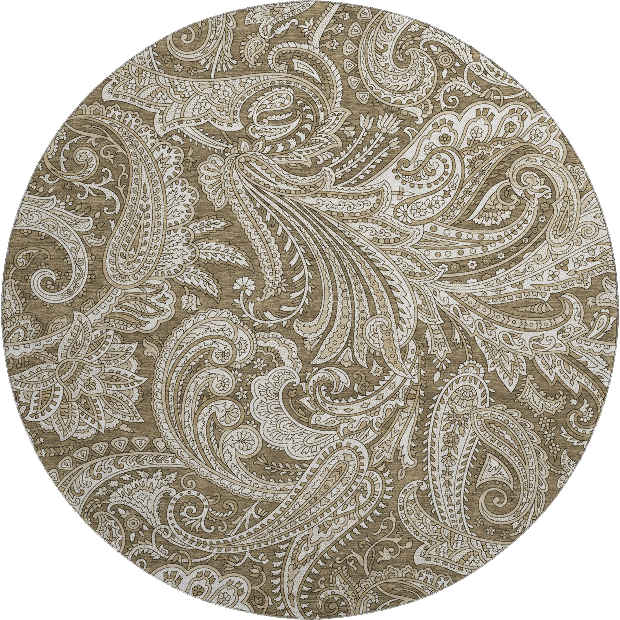 Seoul Machine Washable Transitional Chocolate Brown Rug 8' x 8' #shape_Round