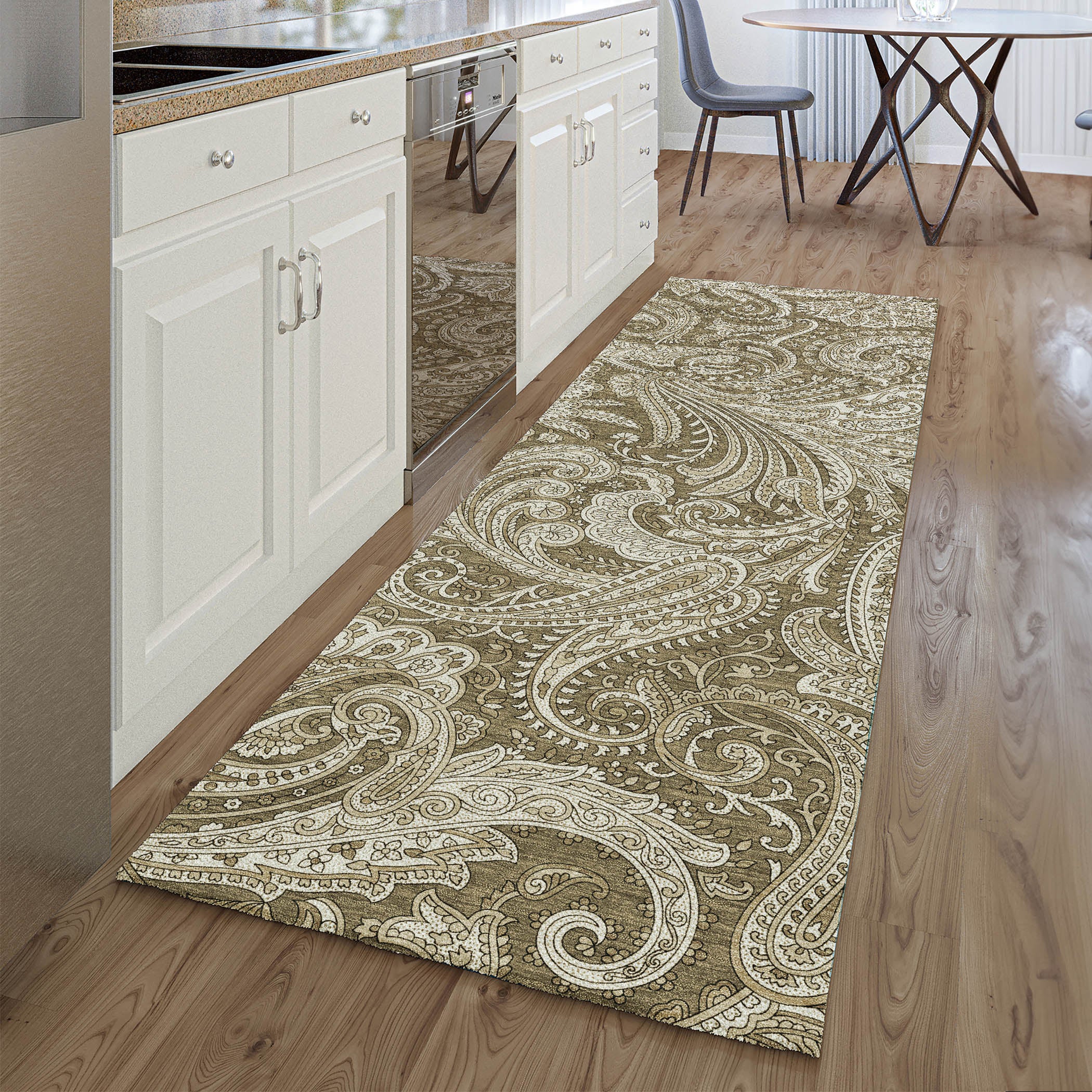 Seoul Machine Washable Transitional Chocolate Brown Rug 2'3" x 7'6" #shape_Runner