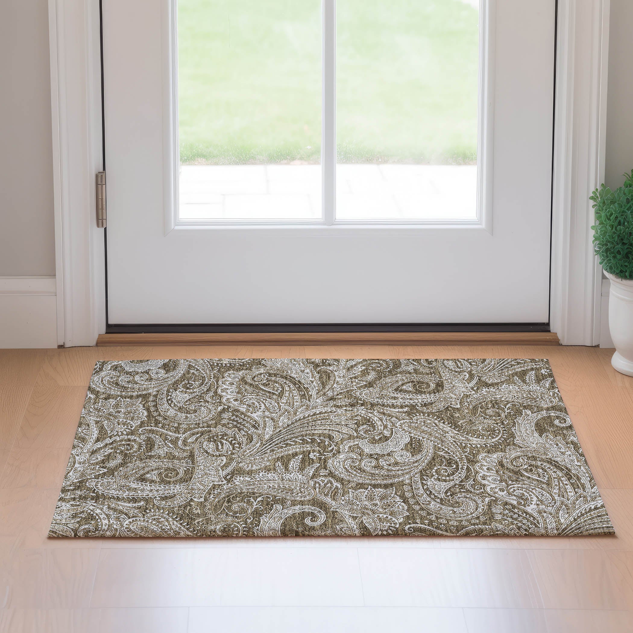 Seoul Machine Washable Transitional Chocolate Brown Rug 1'8" x 2'6" #shape_Rectangle
