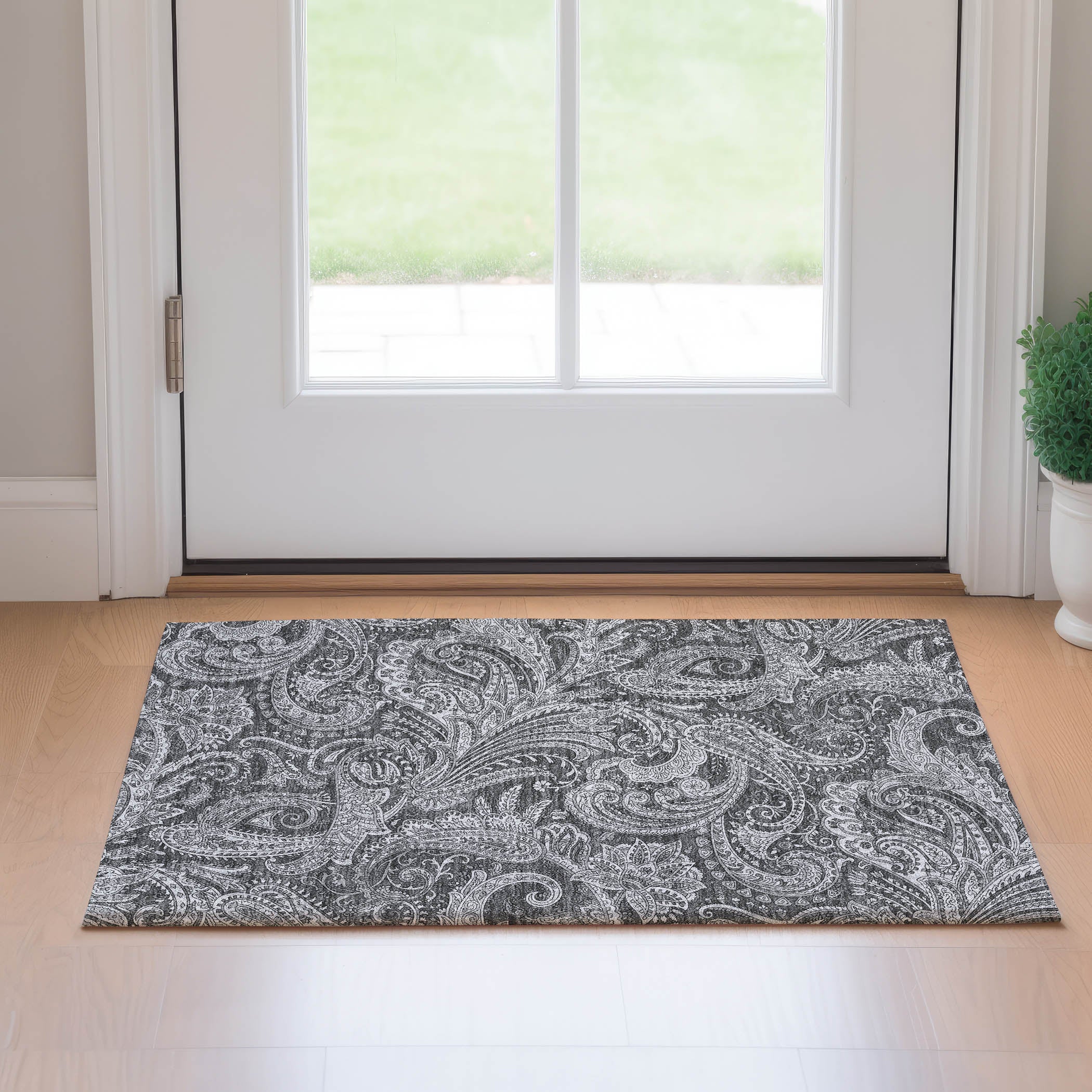 Seoul Machine Washable Transitional Gray Rug 1'8" x 2'6" #shape_Rectangle
