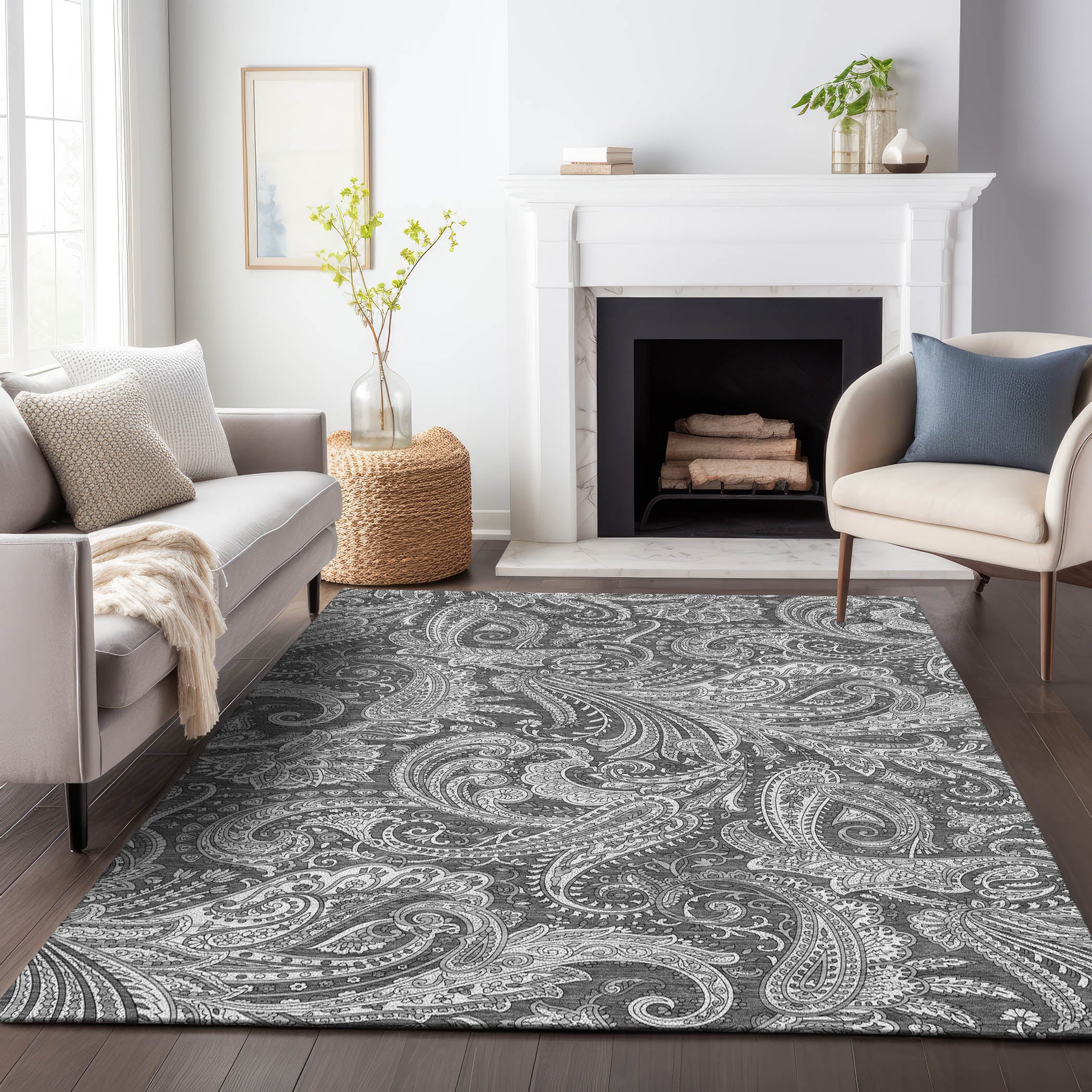 Seoul Machine Washable Transitional Gray Rug 2'6" x 3'10" #shape_Rectangle
