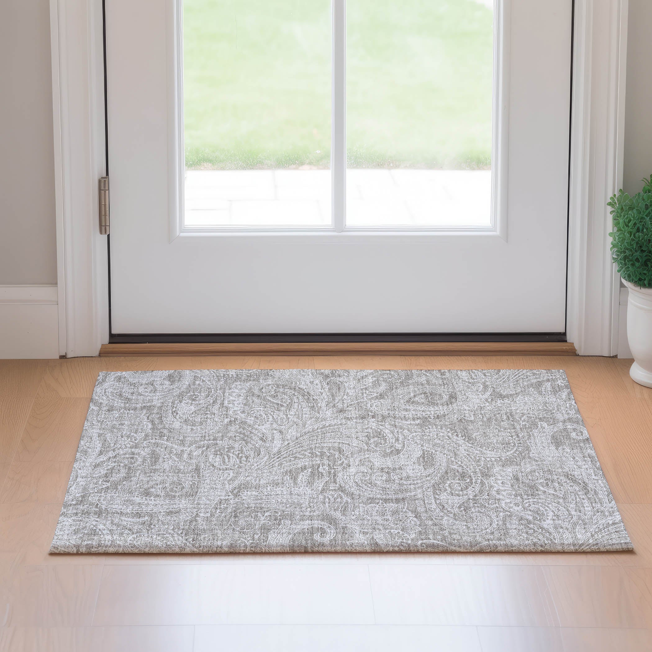 Seoul Machine Washable Transitional Taupe Brown Rug 1'8" x 2'6" #shape_Rectangle