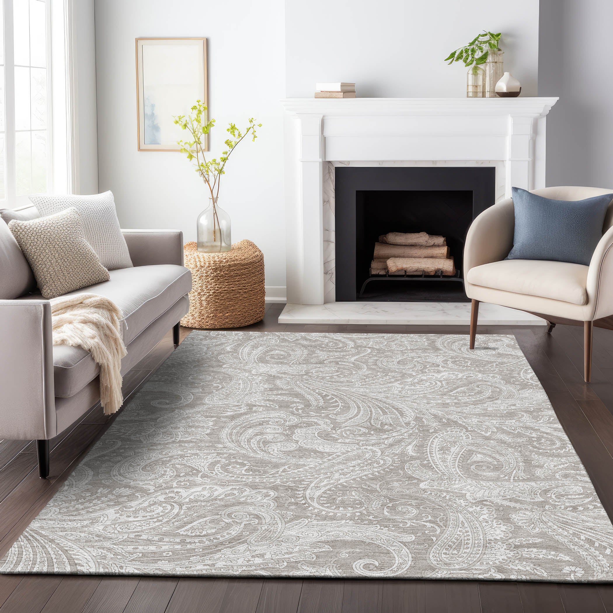 Seoul Machine Washable Transitional Taupe Brown Rug 2'6" x 3'10" #shape_Rectangle