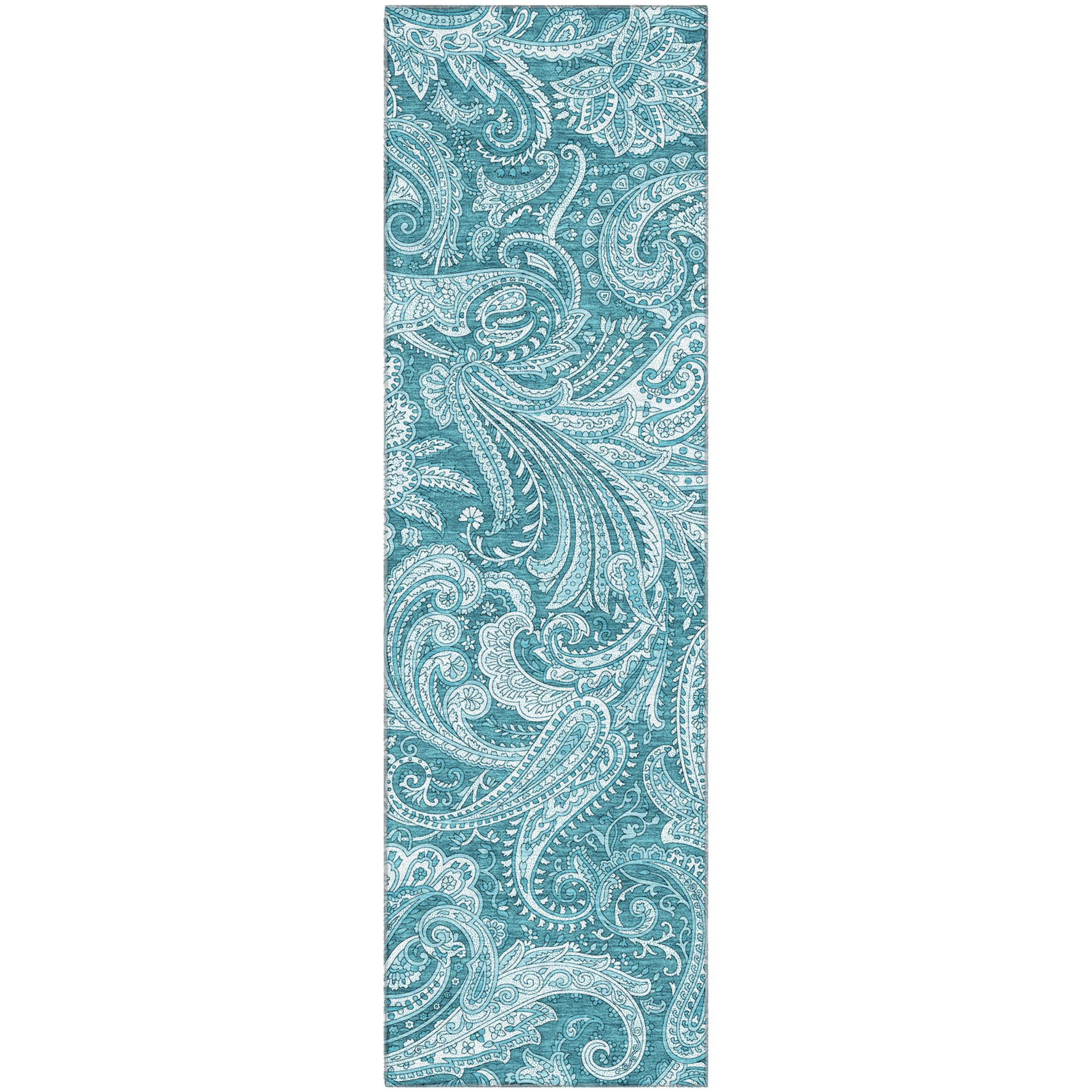 Seoul Machine Washable Transitional Turquoise Teal Rug 2'3" x 7'6" #shape_Runner
