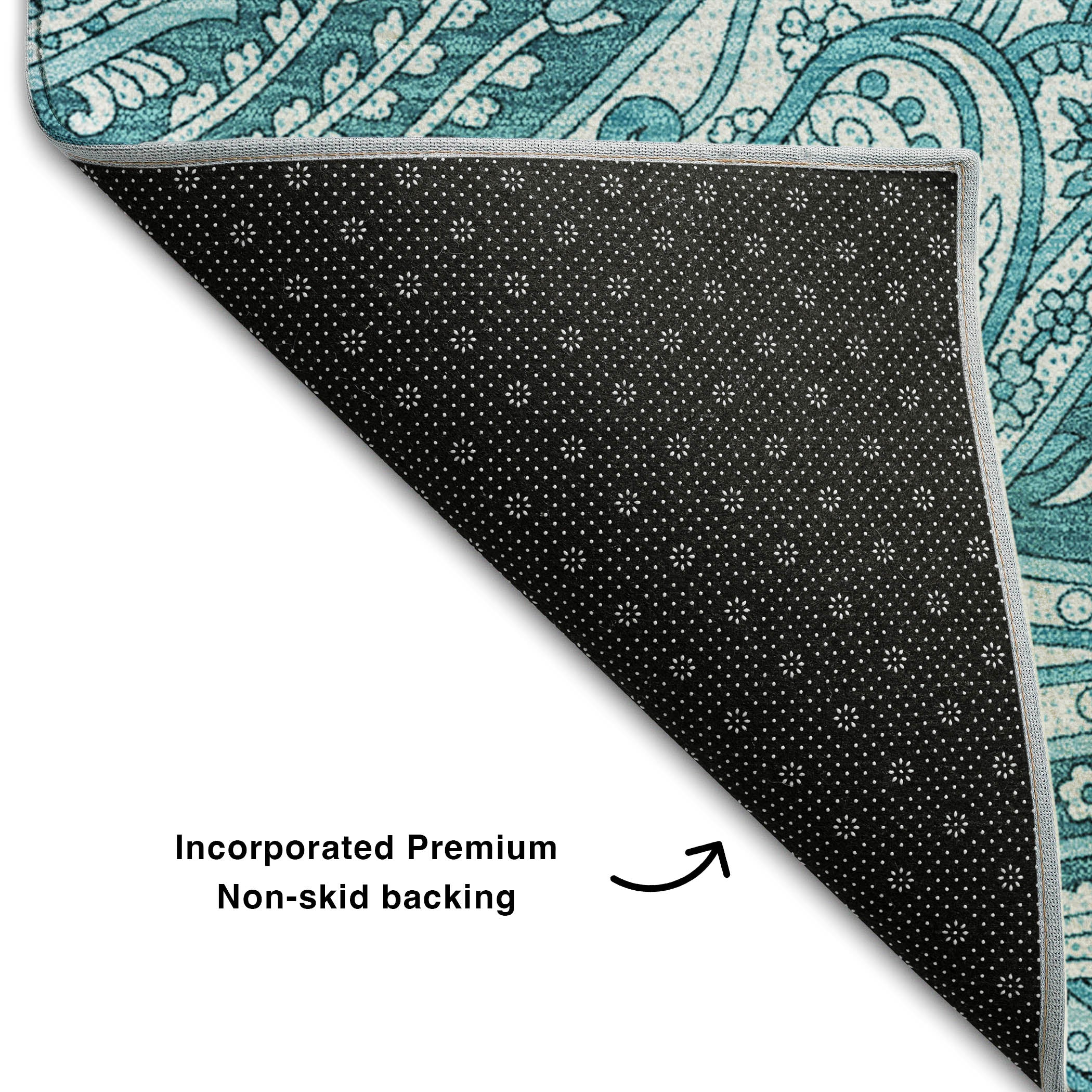 Seoul Machine Washable Transitional Turquoise Teal Rug 1'8" x 2'6" #shape_Rectangle