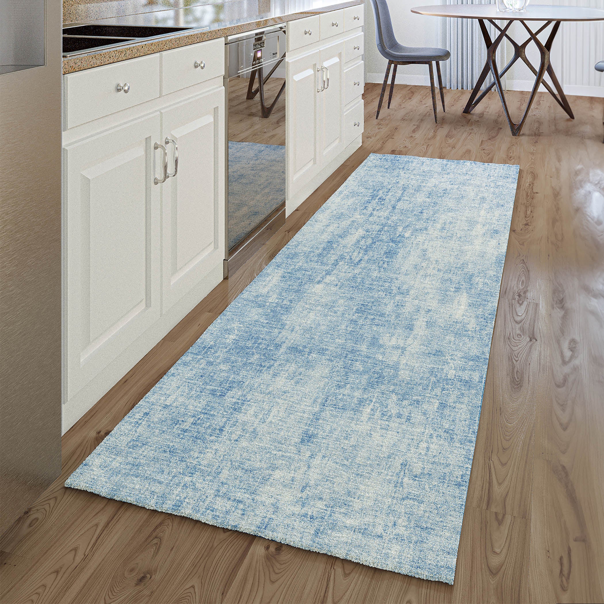 Bergen Machine Washable Transitional Blue Rug 2'3" x 7'6" #shape_Runner