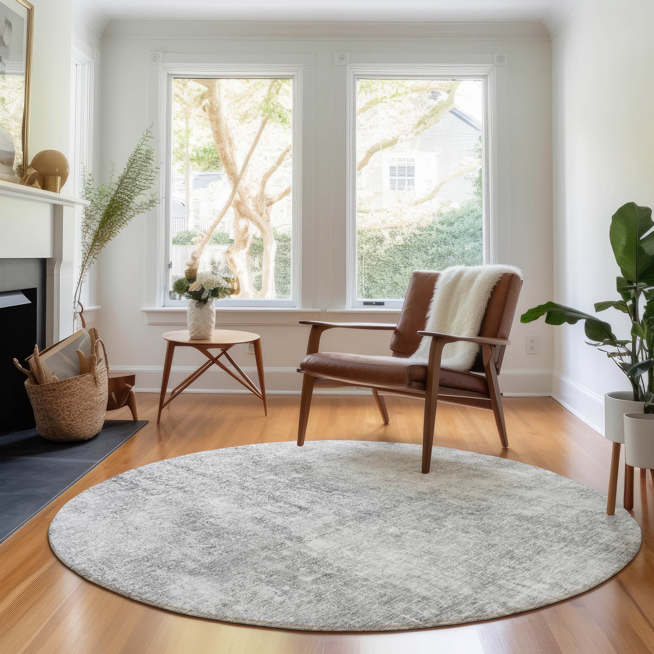 Bergen Machine Washable Transitional Gray Rug 8' x 8' #shape_Round