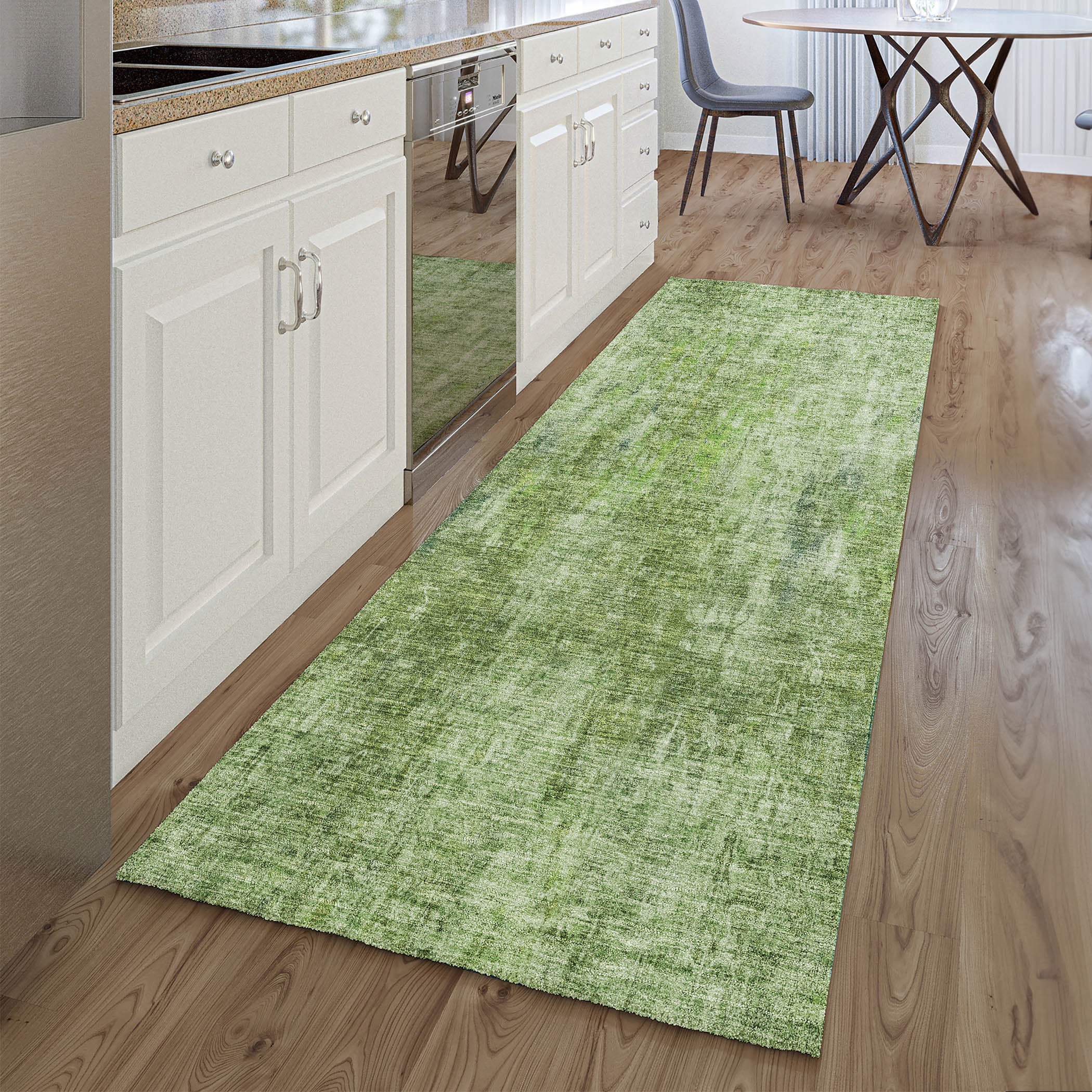 Bergen Machine Washable Transitional Olive Green Rug 2'3" x 7'6" #shape_Runner