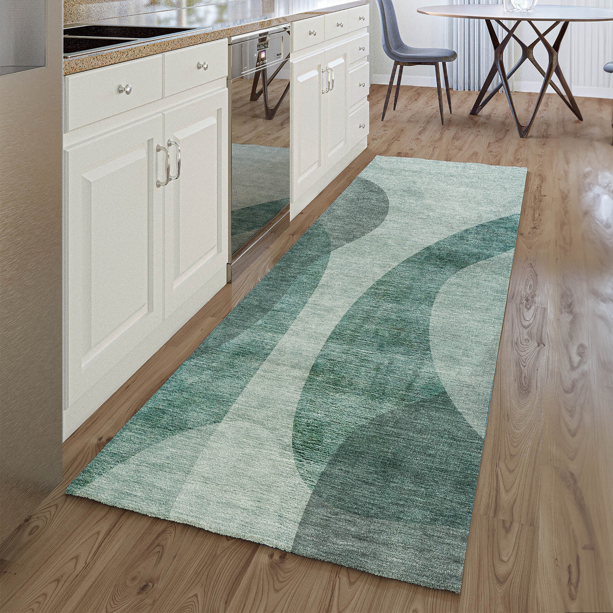 Bogota Machine Washable Transitional Green Rug 2'3" x 7'6" #shape_Runner