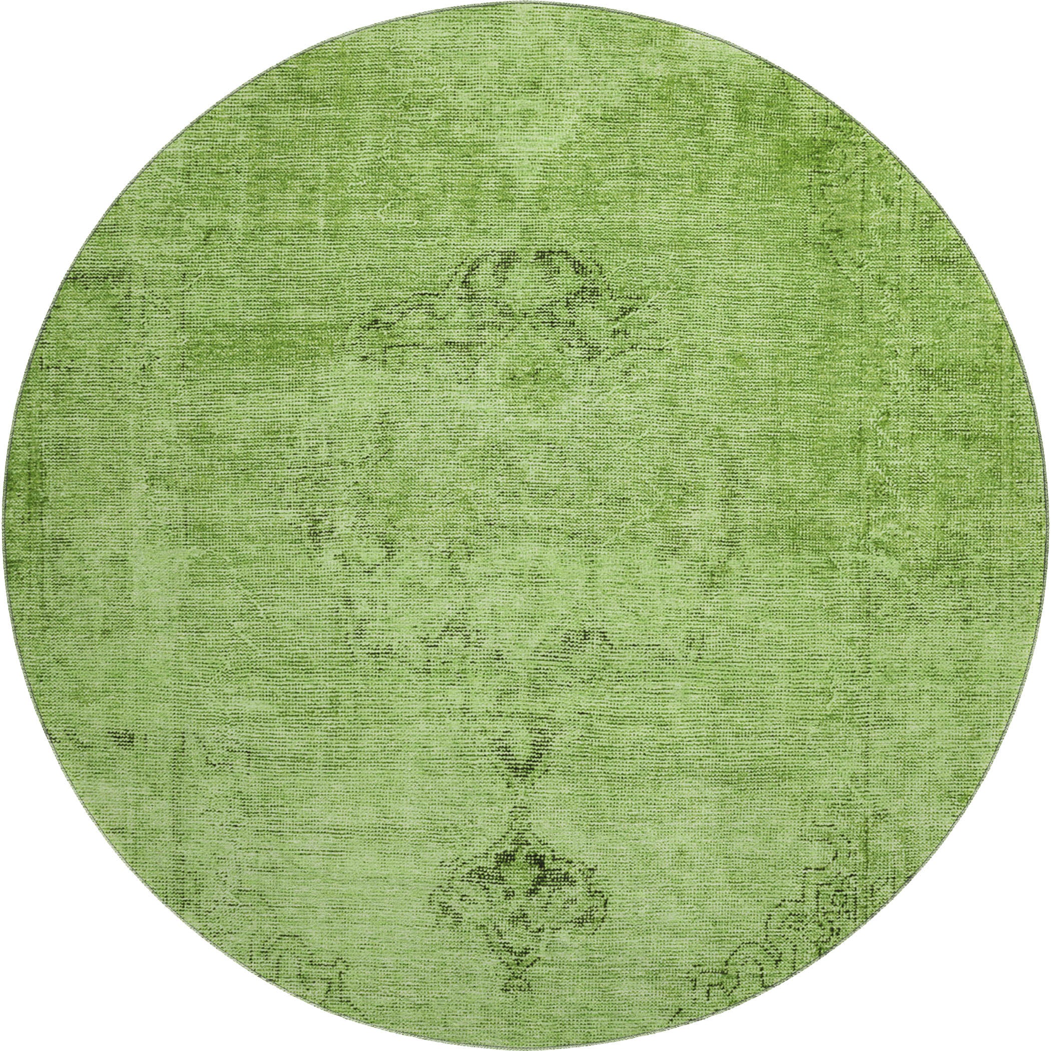 Seville Machine Washable Traditional Aloe Green Rug 8' x 8' #shape_Round
