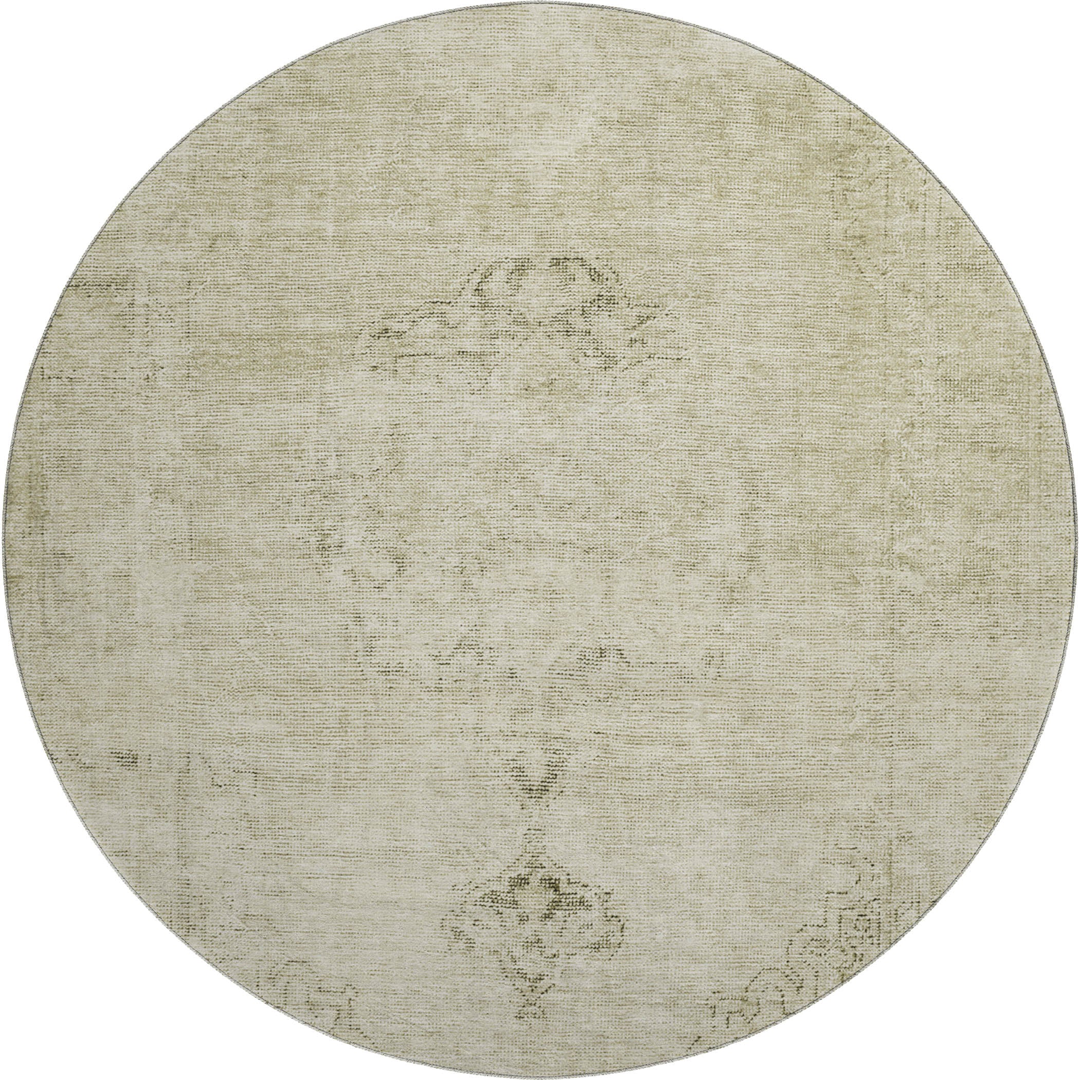 Seville Machine Washable Traditional Beige Brown Rug 8' x 8' #shape_Round
