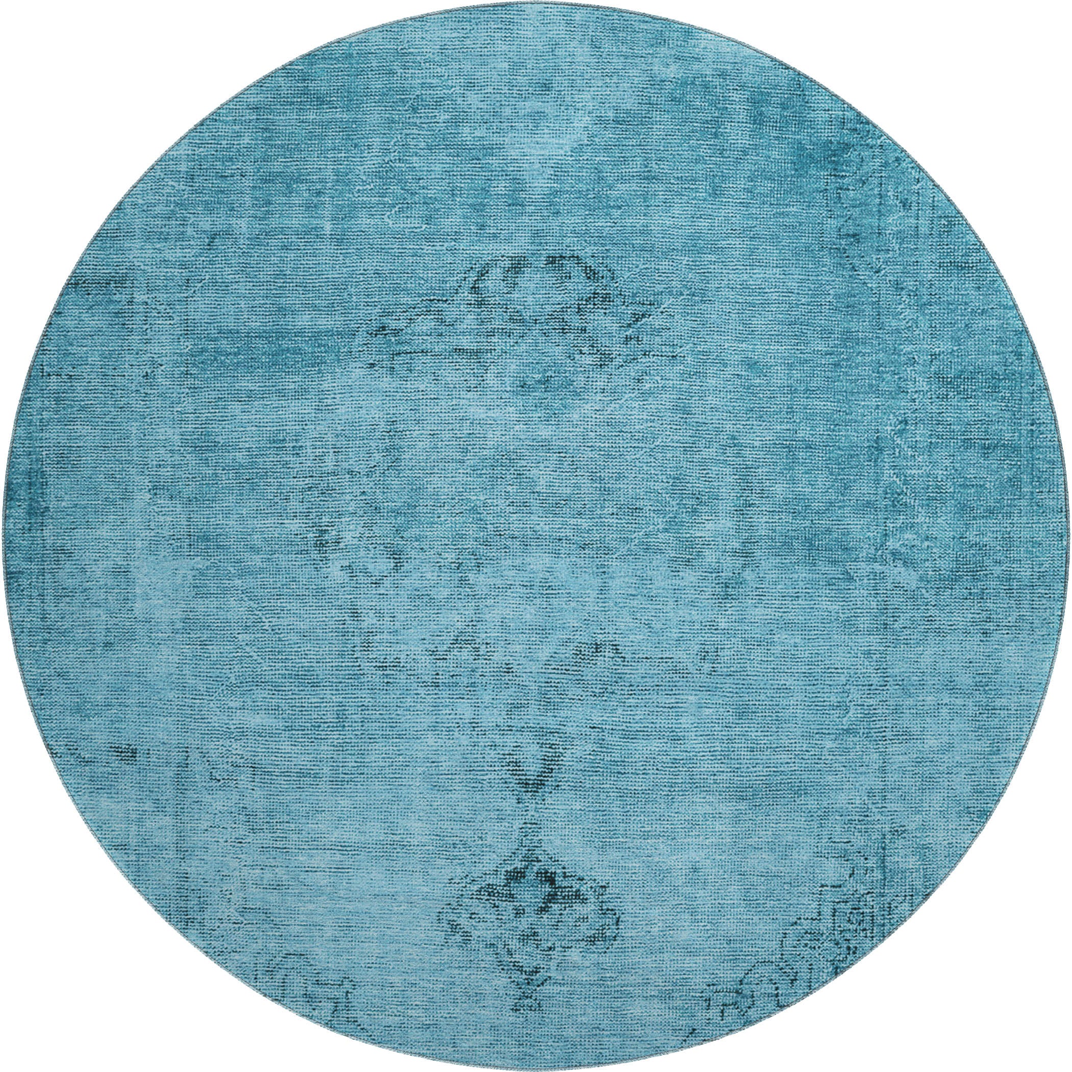 Seville Machine Washable Traditional Blue Rug 8' x 8' #shape_Round