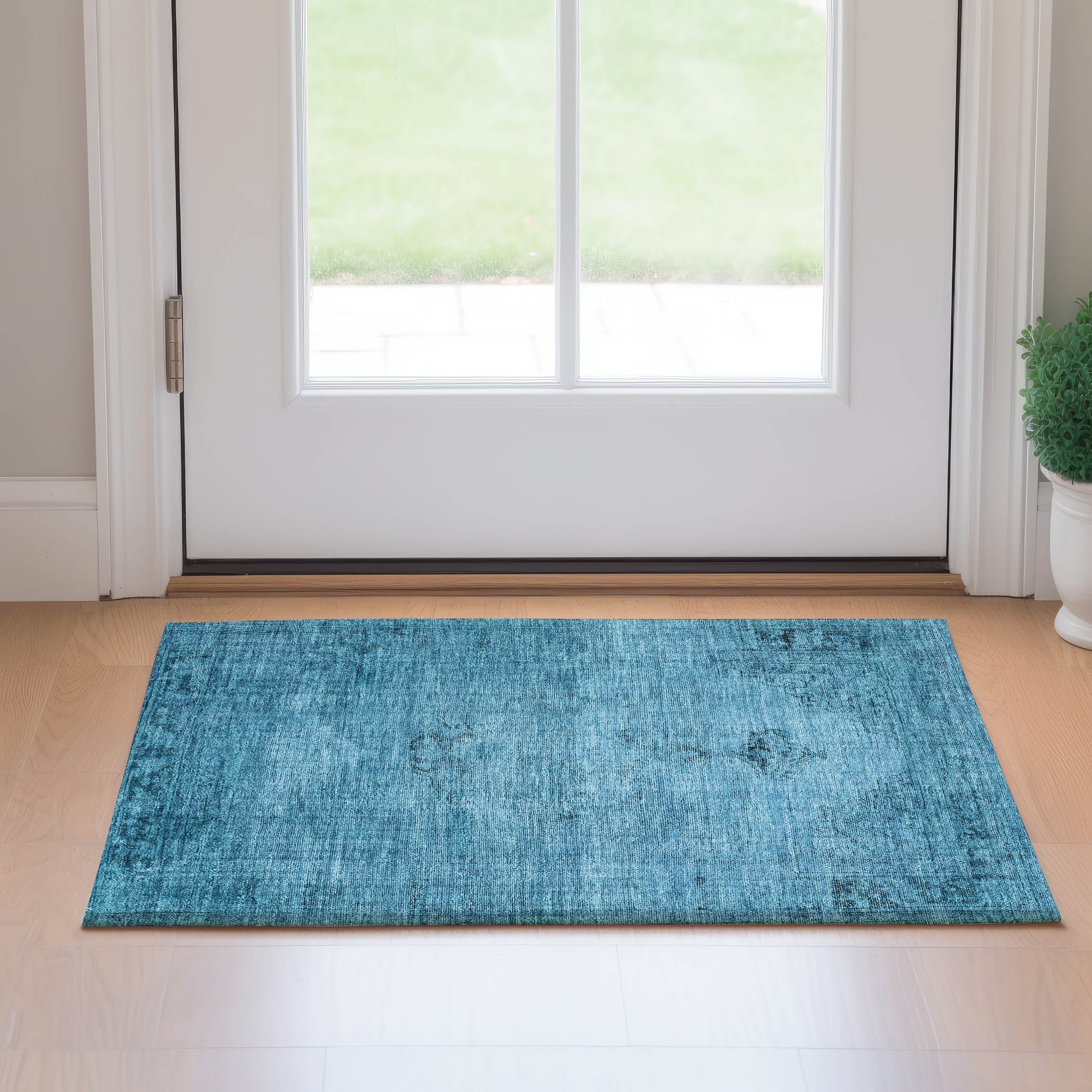 Seville Machine Washable Traditional Blue Rug 1'8" x 2'6" #shape_Rectangle