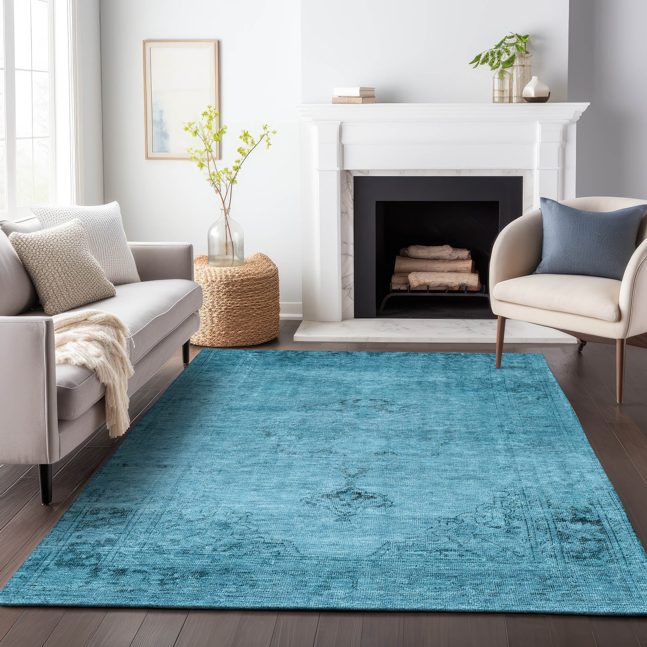 Seville Machine Washable Traditional Blue Rug 2'6" x 3'10" #shape_Rectangle