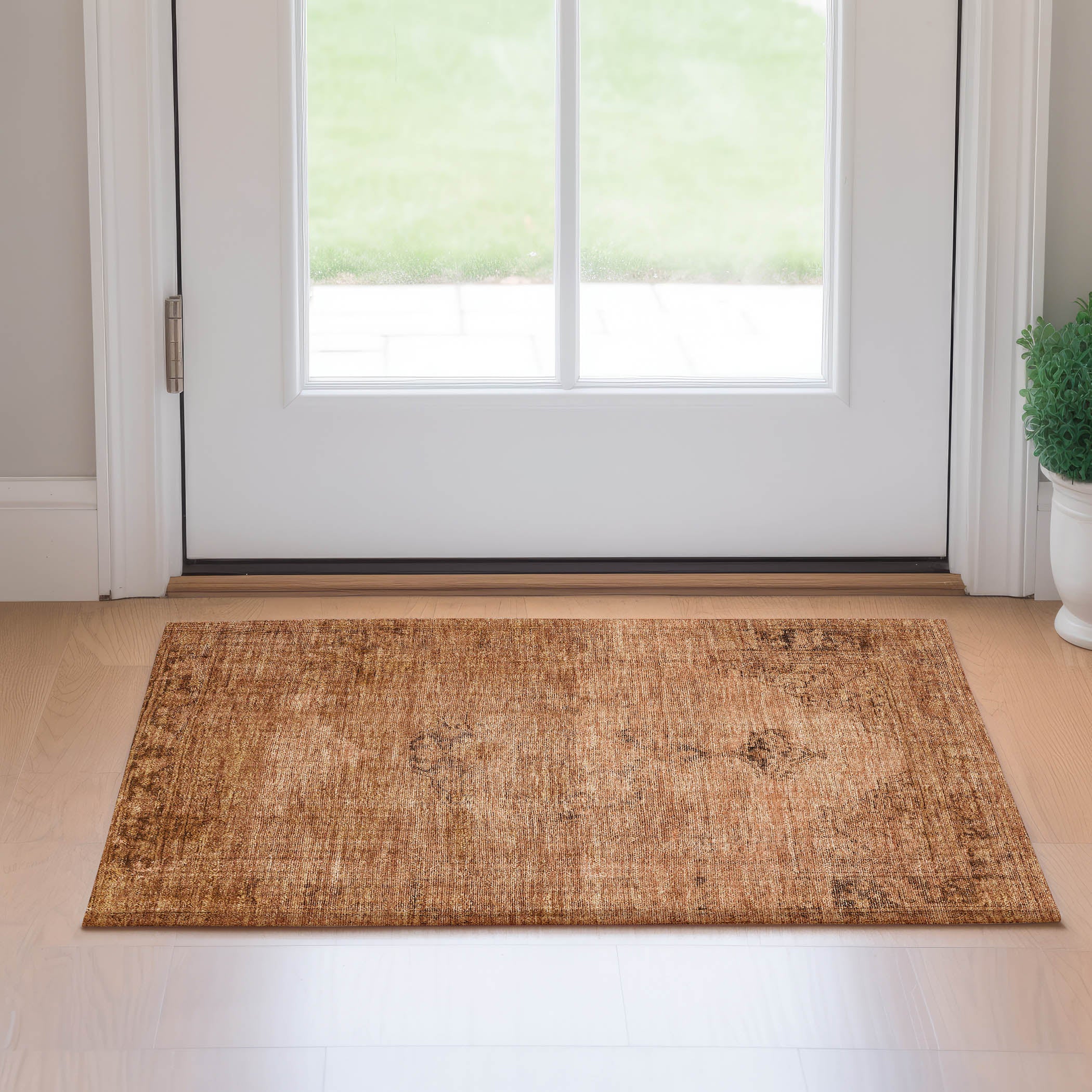 Seville Machine Washable Traditional Copper Orange Rug 1'8" x 2'6" #shape_Rectangle