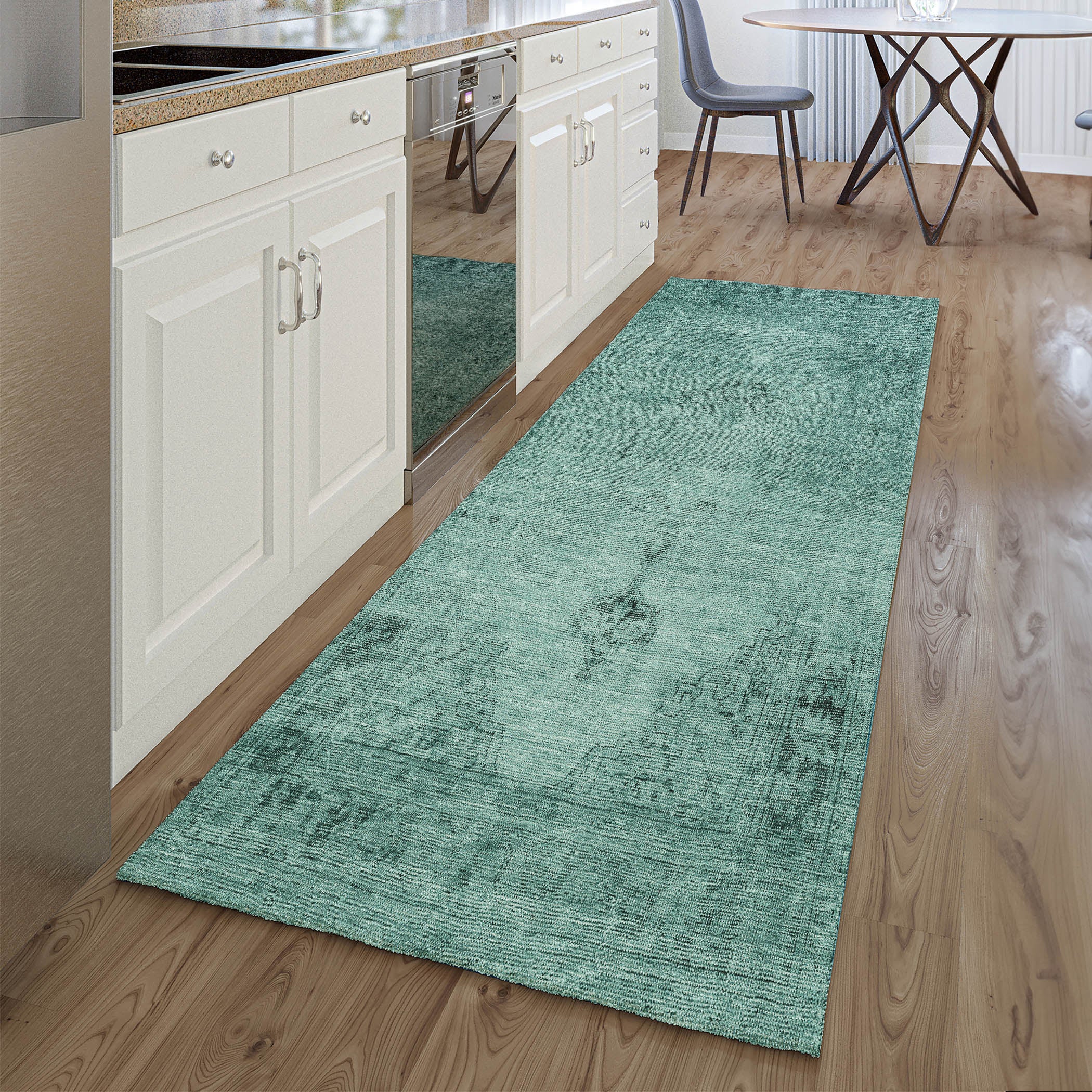 Seville Machine Washable Traditional Teal Rug 2'3" x 7'6" #shape_Runner