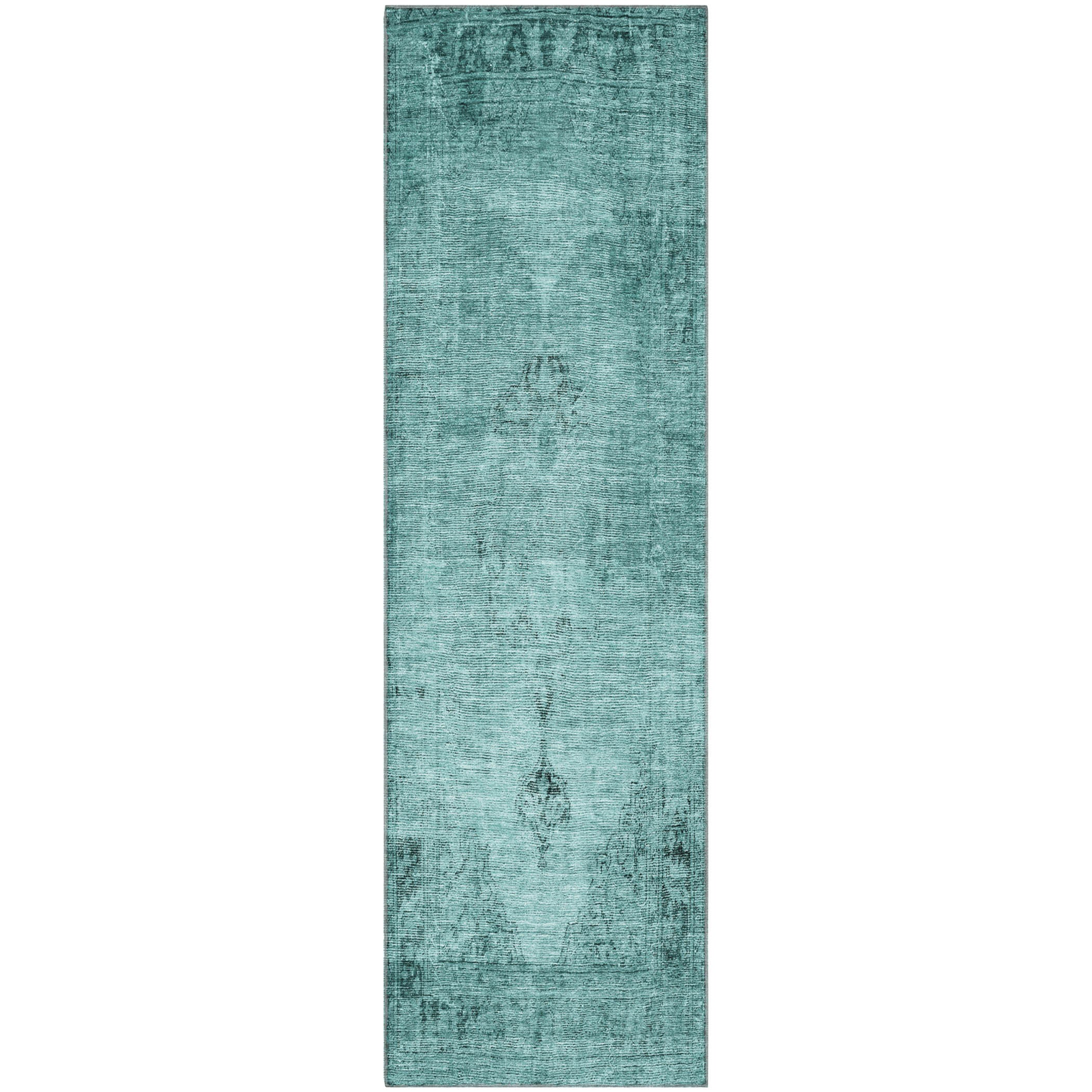 Seville Machine Washable Traditional Teal Rug 2'3" x 7'6" #shape_Runner