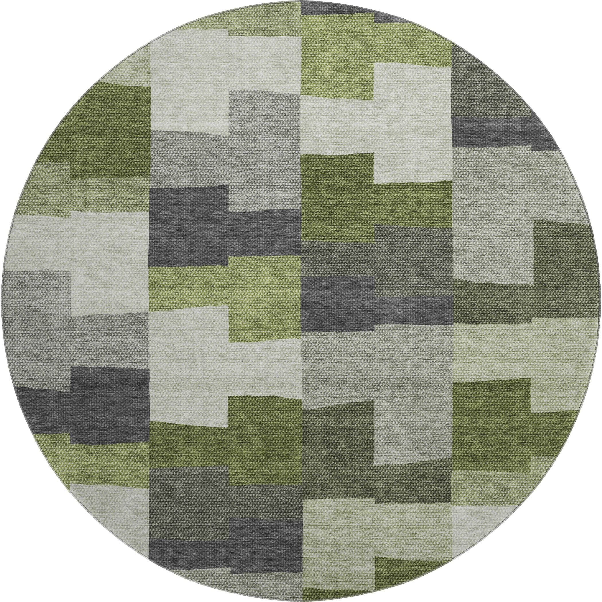 Reykjavik Machine Washable Transitional Olive Green Rug 8' x 8' #shape_Round