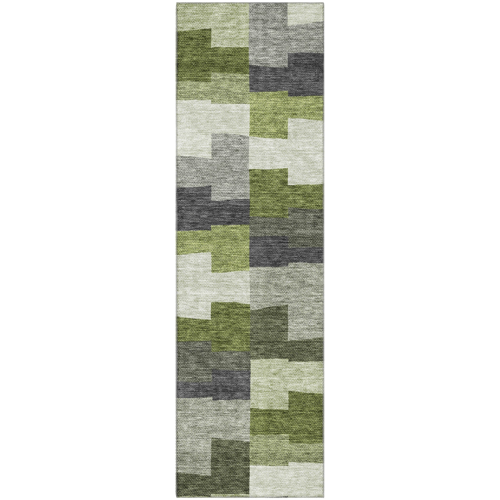 Reykjavik Machine Washable Transitional Olive Green Rug 2'3" x 7'6" #shape_Runner