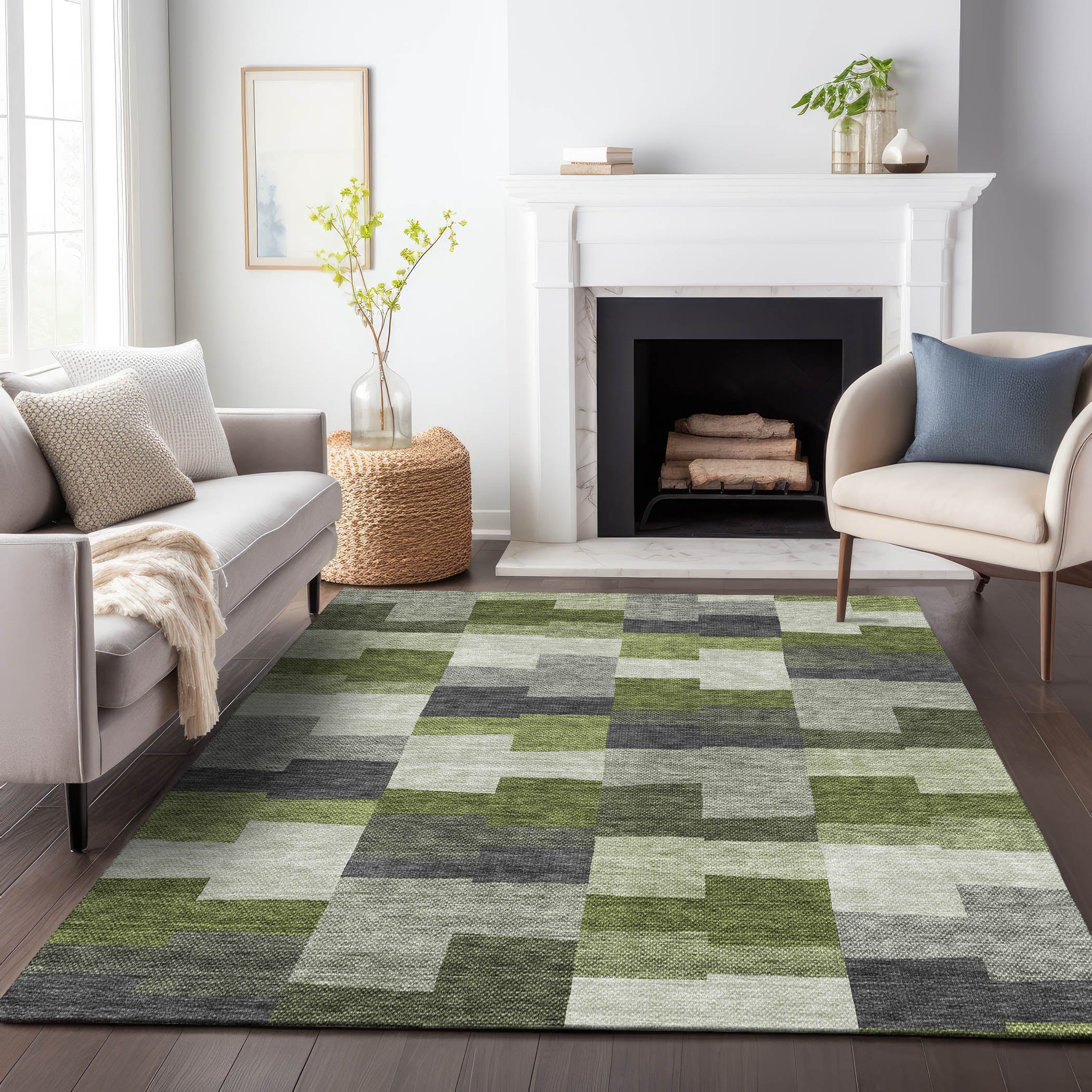 Reykjavik Machine Washable Transitional Olive Green Rug 2'6" x 3'10" #shape_Rectangle